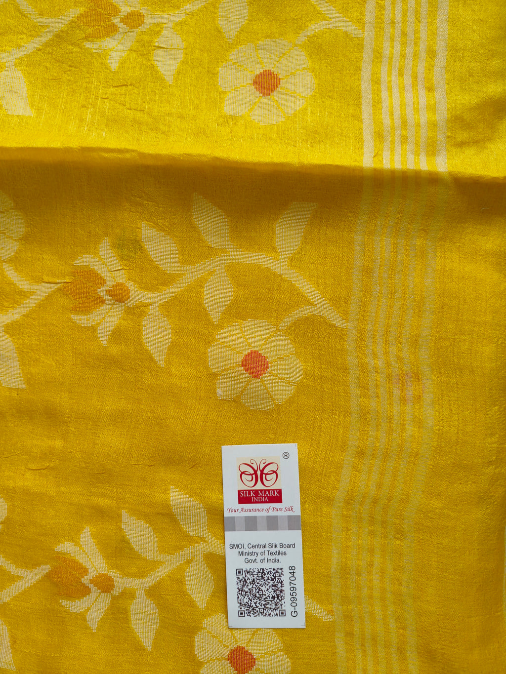 Pure Tussar Jamdani Silk Saree - Sunshine Yellow