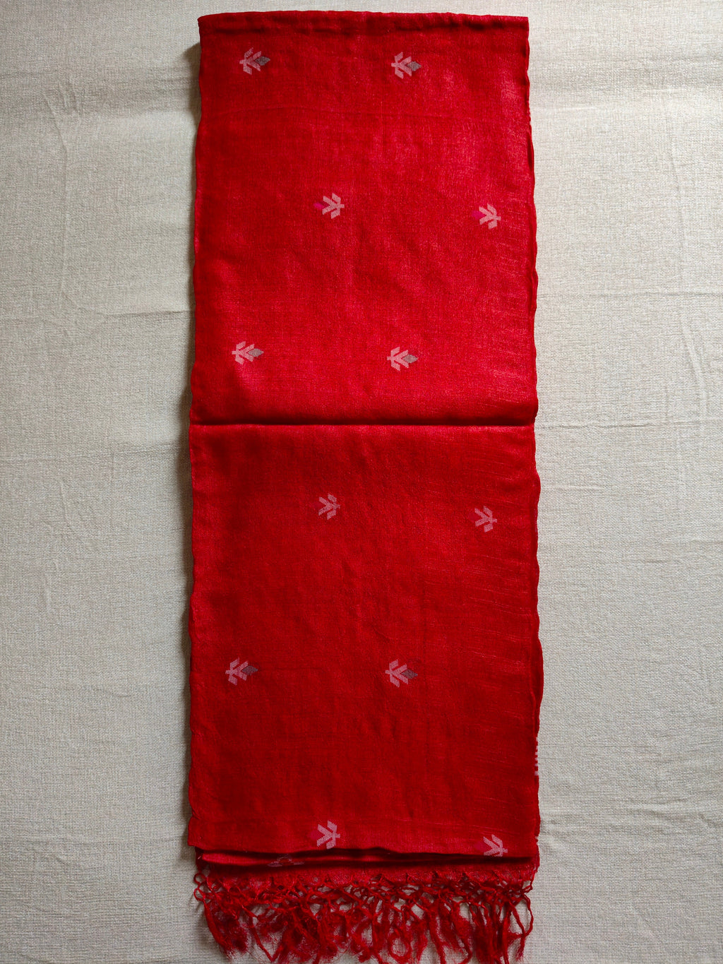 Pure Tussar Jamdani Silk Saree - Crimson Red