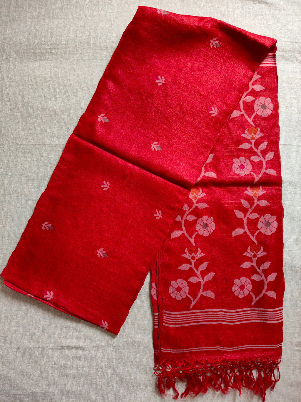 Pure Tussar Jamdani Silk Saree - Crimson Red