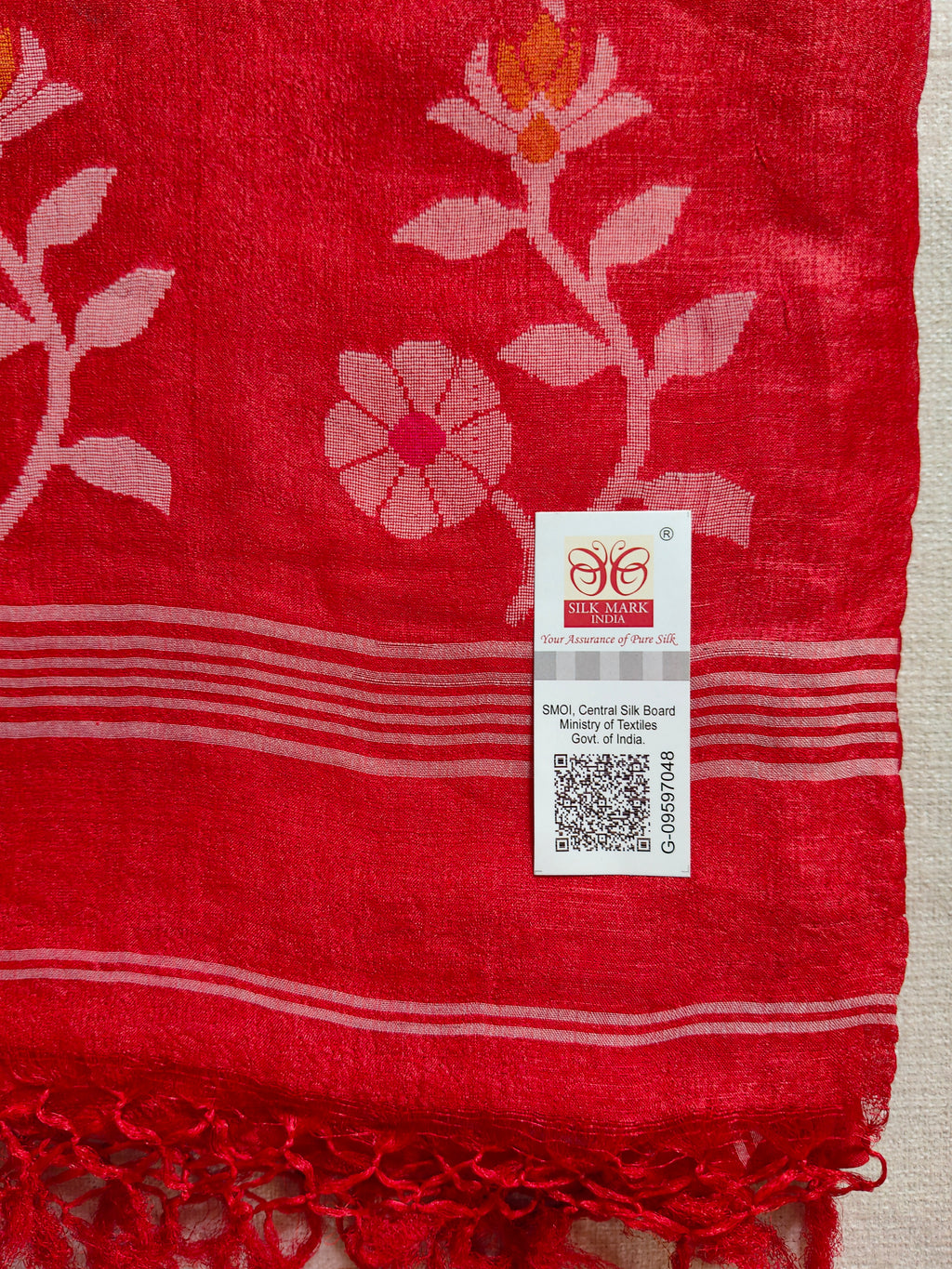 Pure Tussar Jamdani Silk Saree - Crimson Red