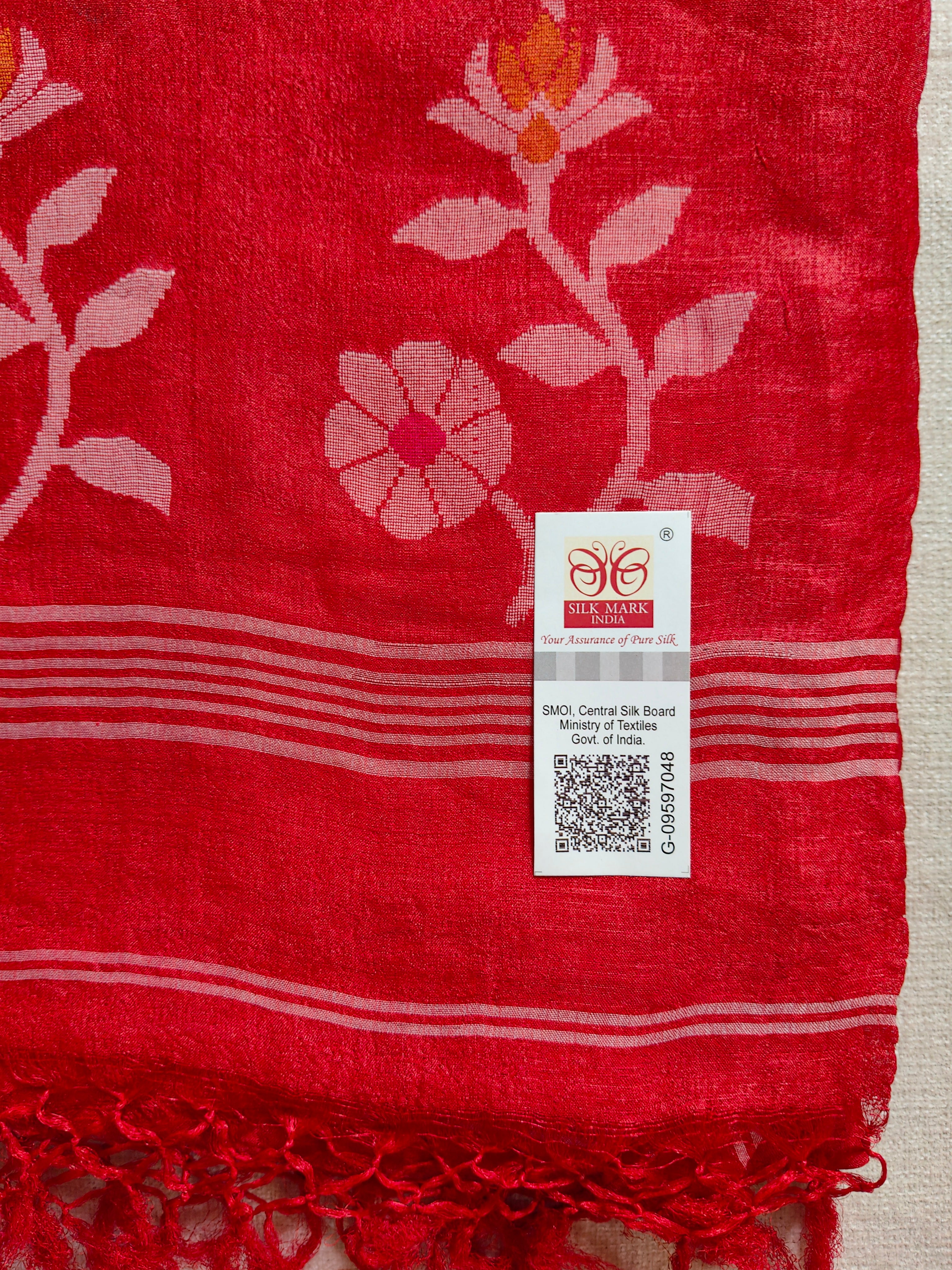 Pure Tussar Jamdani Silk Saree - Crimson Red