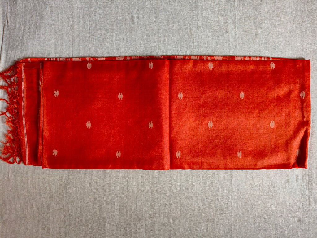 Pure Tussar Jamdani Silk Saree – Vermilion Orange