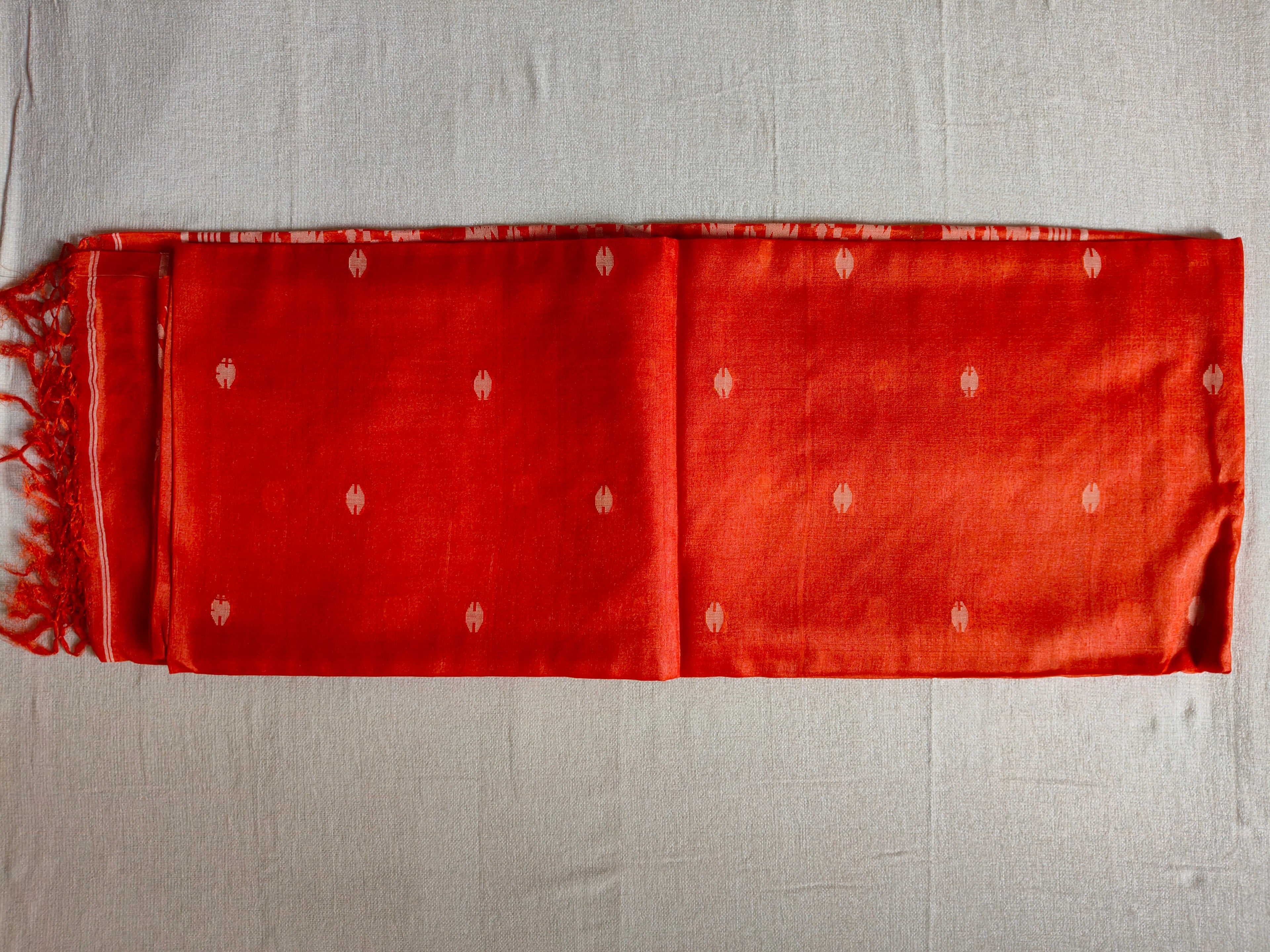 Pure Tussar Jamdani Silk Saree – Vermilion Orange