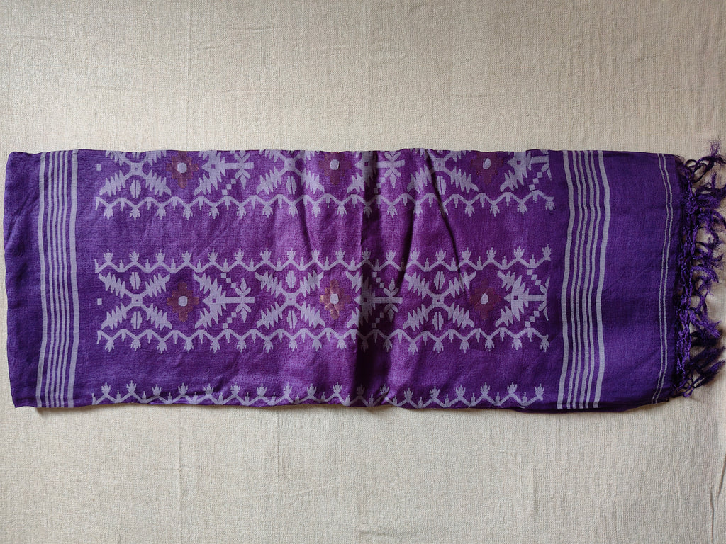 Pure Tussar Jamdani Silk Saree – Royal Purple Woven Designer Pallu