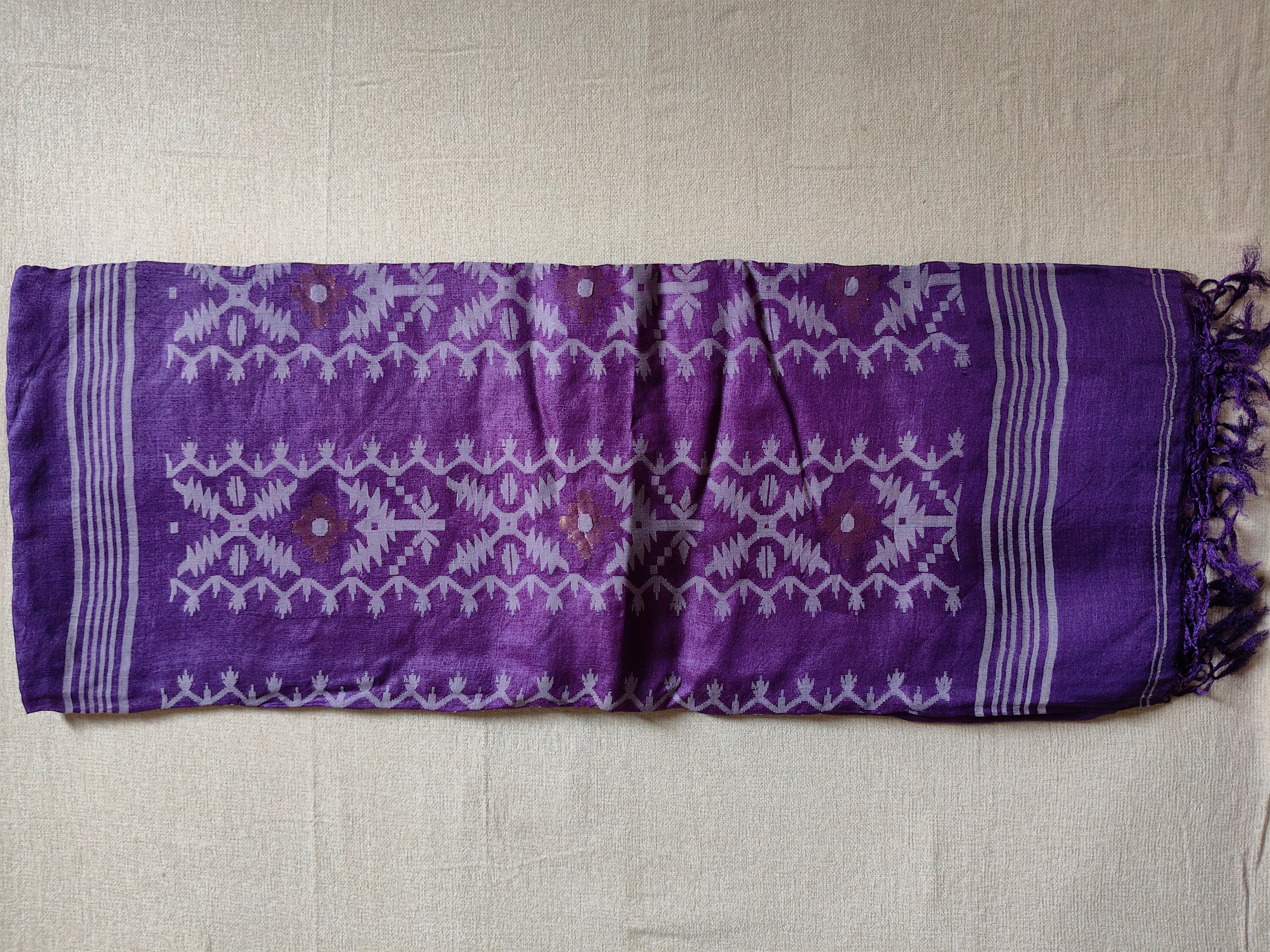 Pure Tussar Jamdani Silk Saree – Royal Purple Woven Designer Pallu