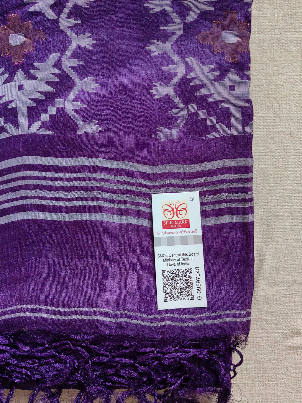 Pure Tussar Jamdani Silk Saree – Royal Purple Woven Designer Pallu