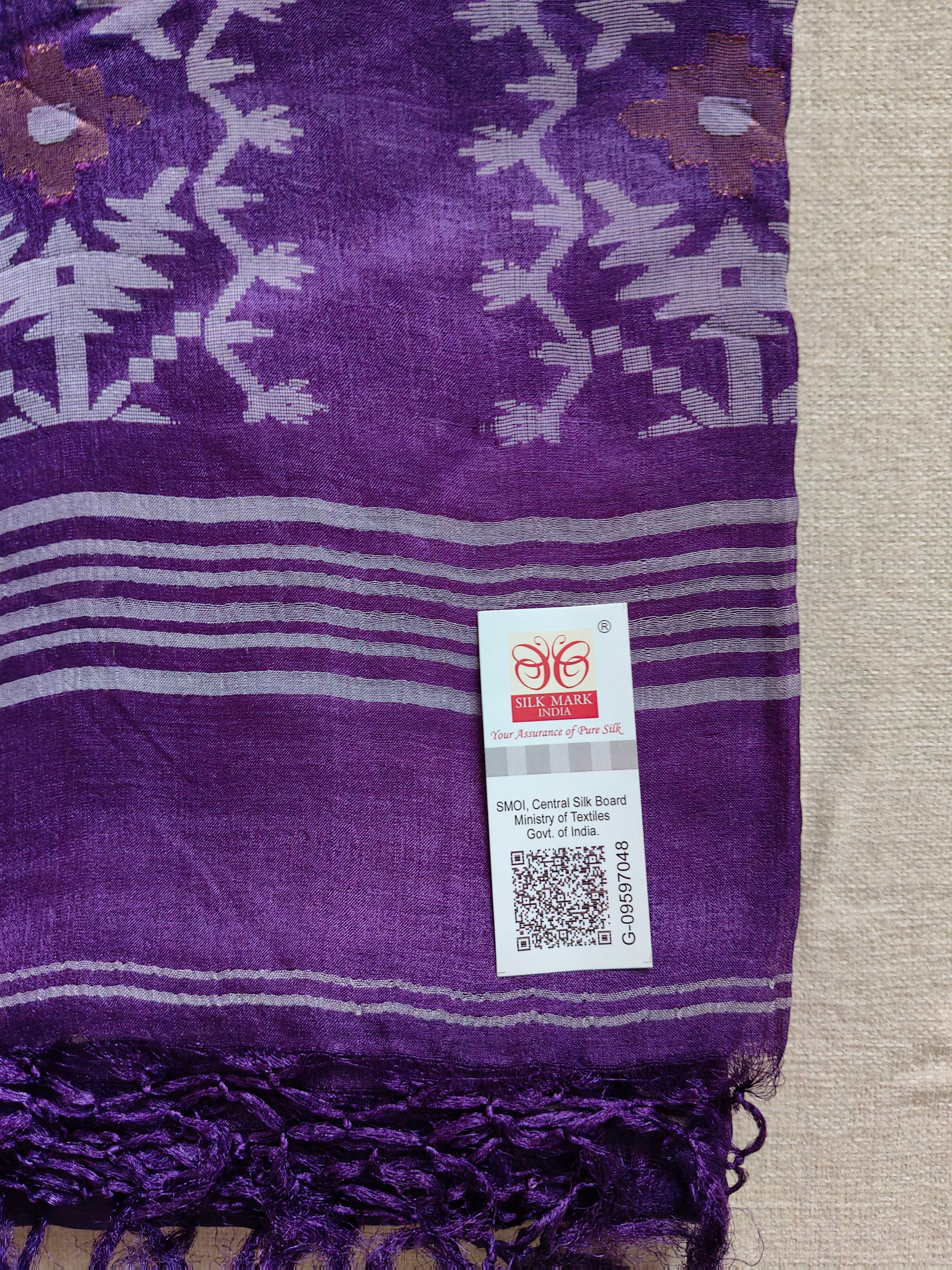 Pure Tussar Jamdani Silk Saree – Royal Purple Woven Designer Pallu