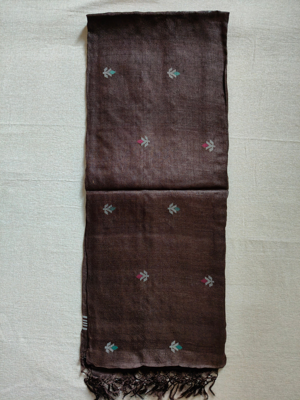 Pure Tussar Jamdani Silk Saree - Chocolate Brown