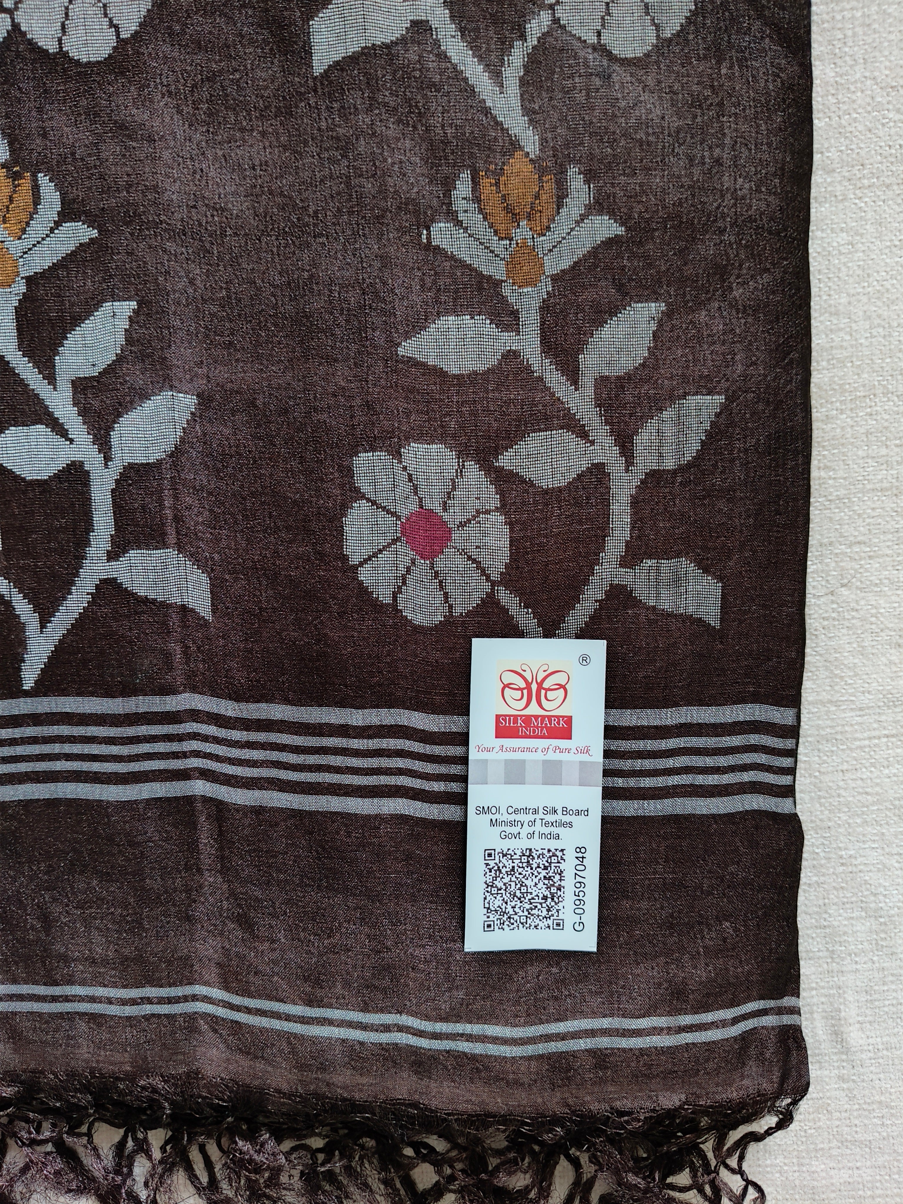 Pure Tussar Jamdani Silk Saree - Chocolate Brown