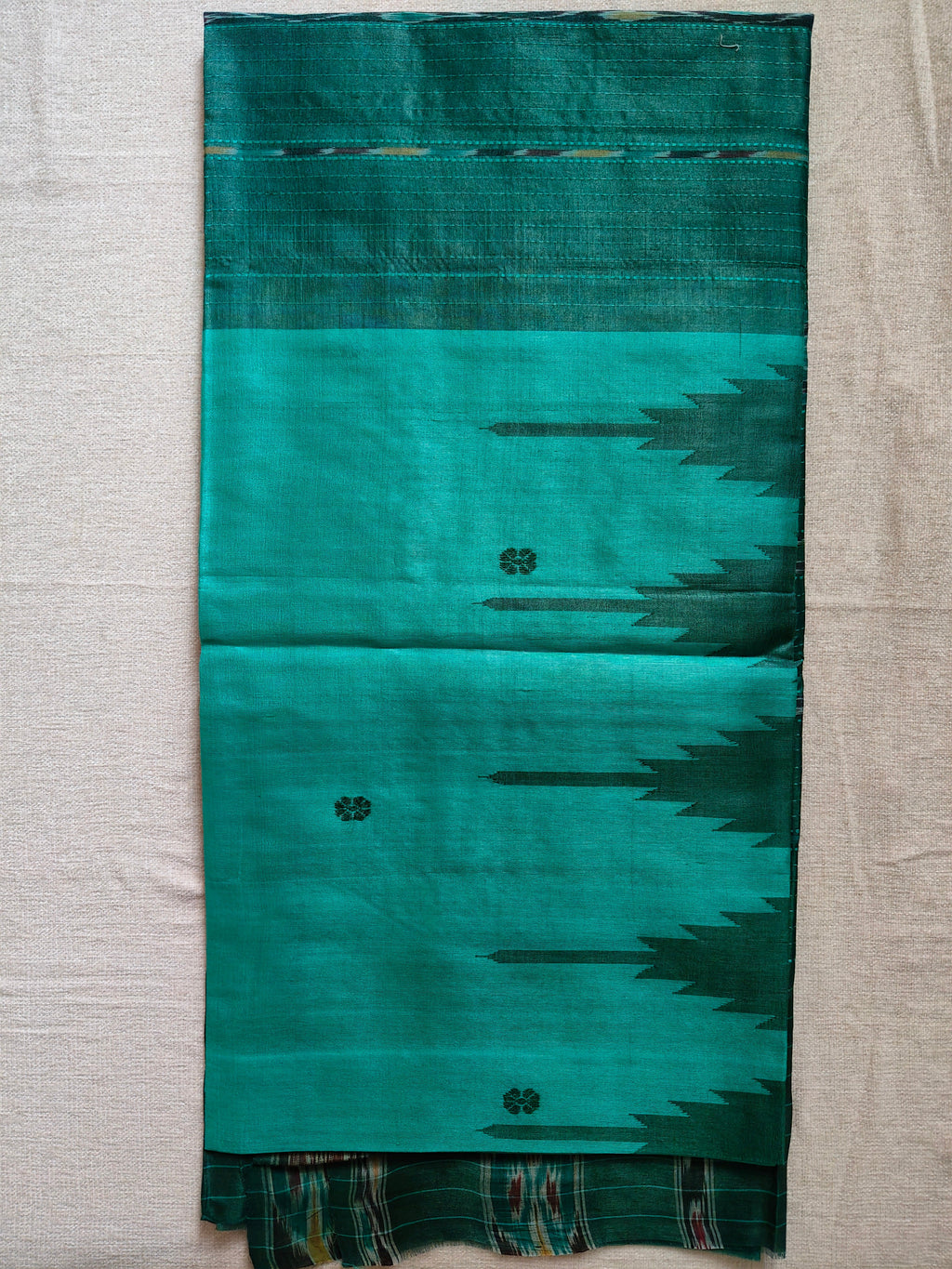 Tussar Silk Saree with Kotki Weave - Aqua Turquoise with Deep Green Contrast