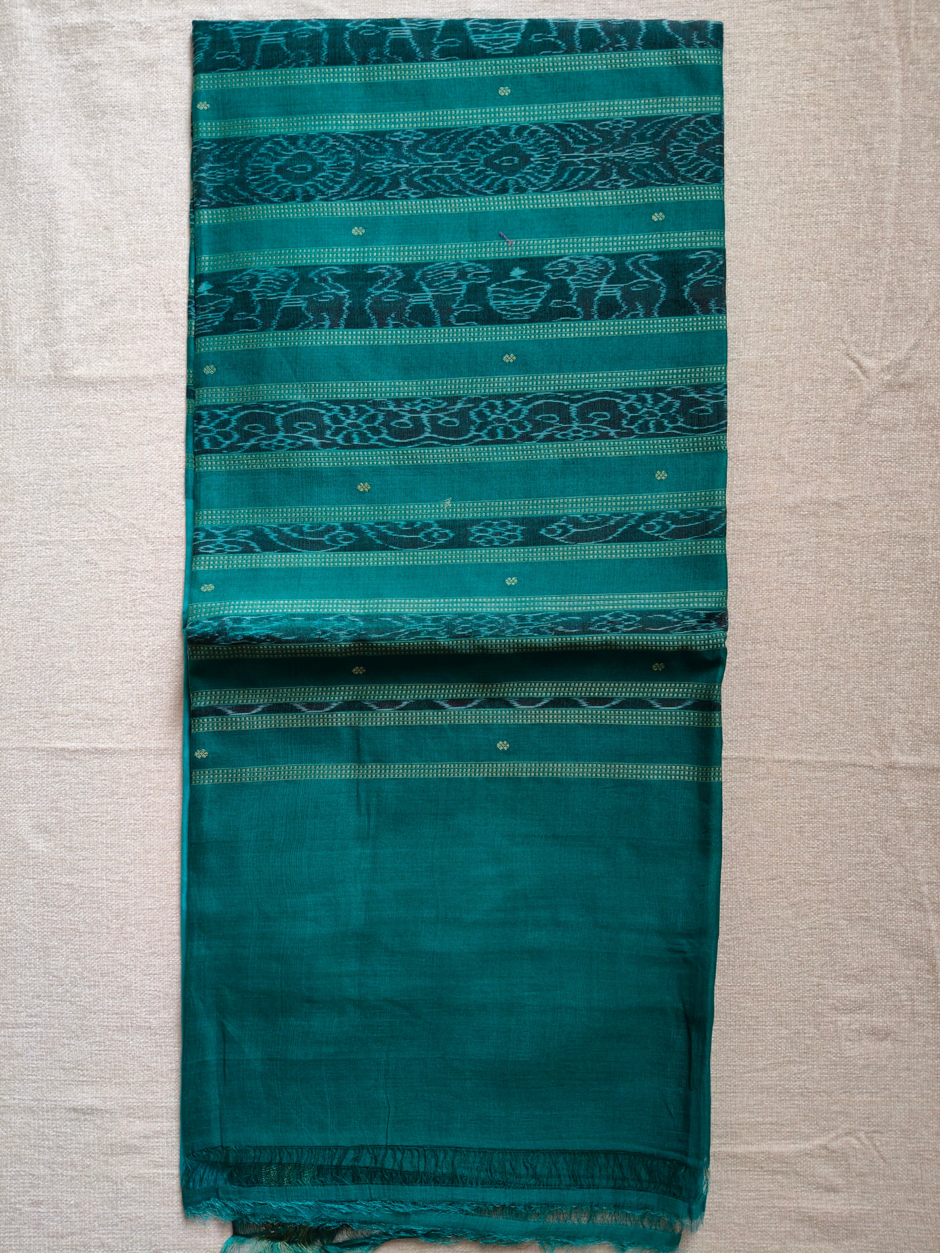 Tussar Silk Saree with Kotki Weave - Teal Green