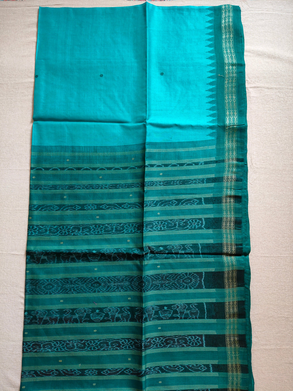 Tussar Silk Saree with Kotki Weave - Teal Green