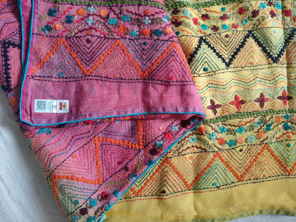 Pure Bhagalpuri Silk Saree with Authentic Lambani Hand Embroidery