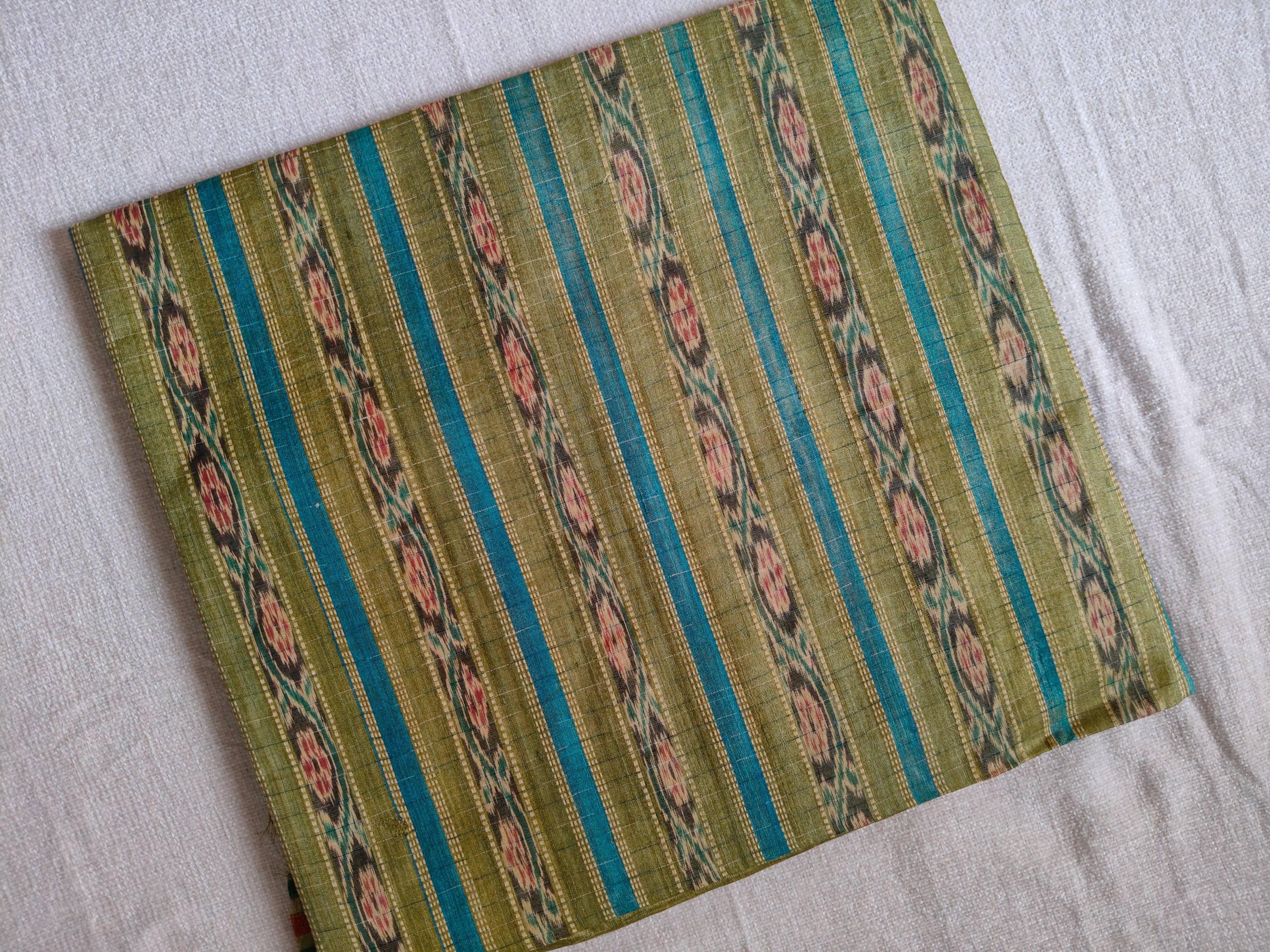 Tussar Silk Kotki Saree (Silk Mark Certified) - Natural Ivory with Olive Green