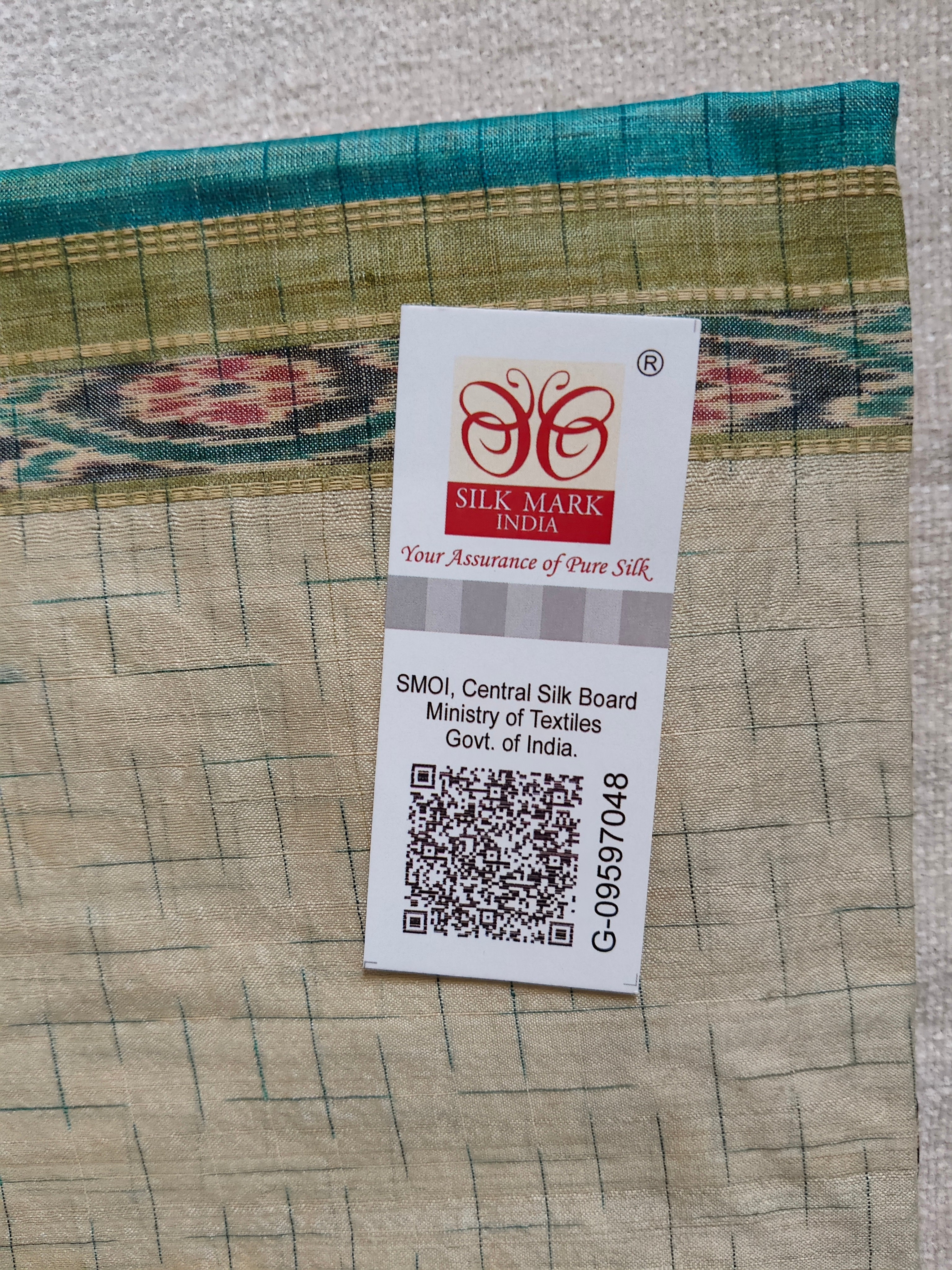 Tussar Silk Kotki Saree (Silk Mark Certified) - Natural Ivory with Olive Green