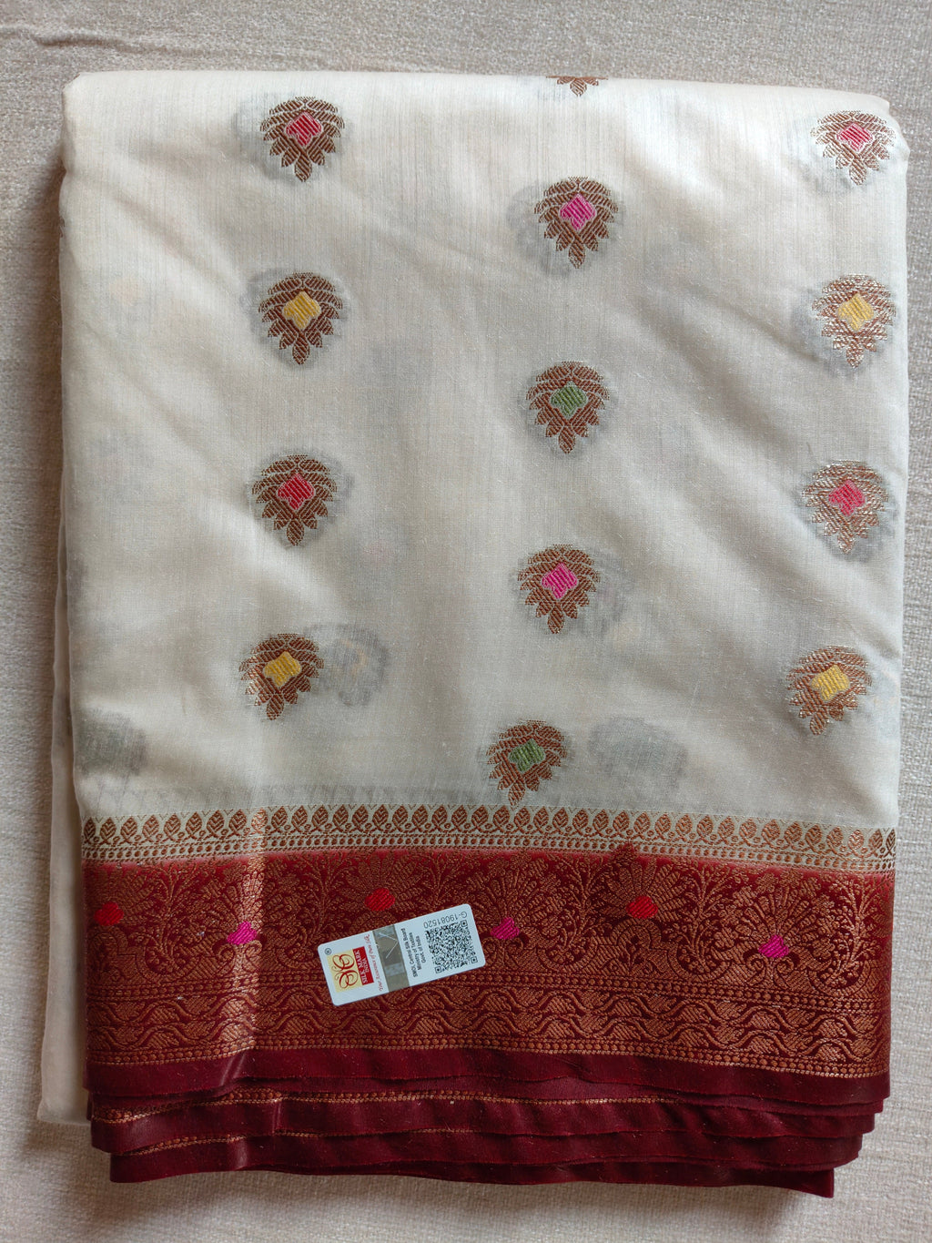 Pure Muga Tussar Silk Saree with Zari Buti & Grand Paisley Pallu - Ivory