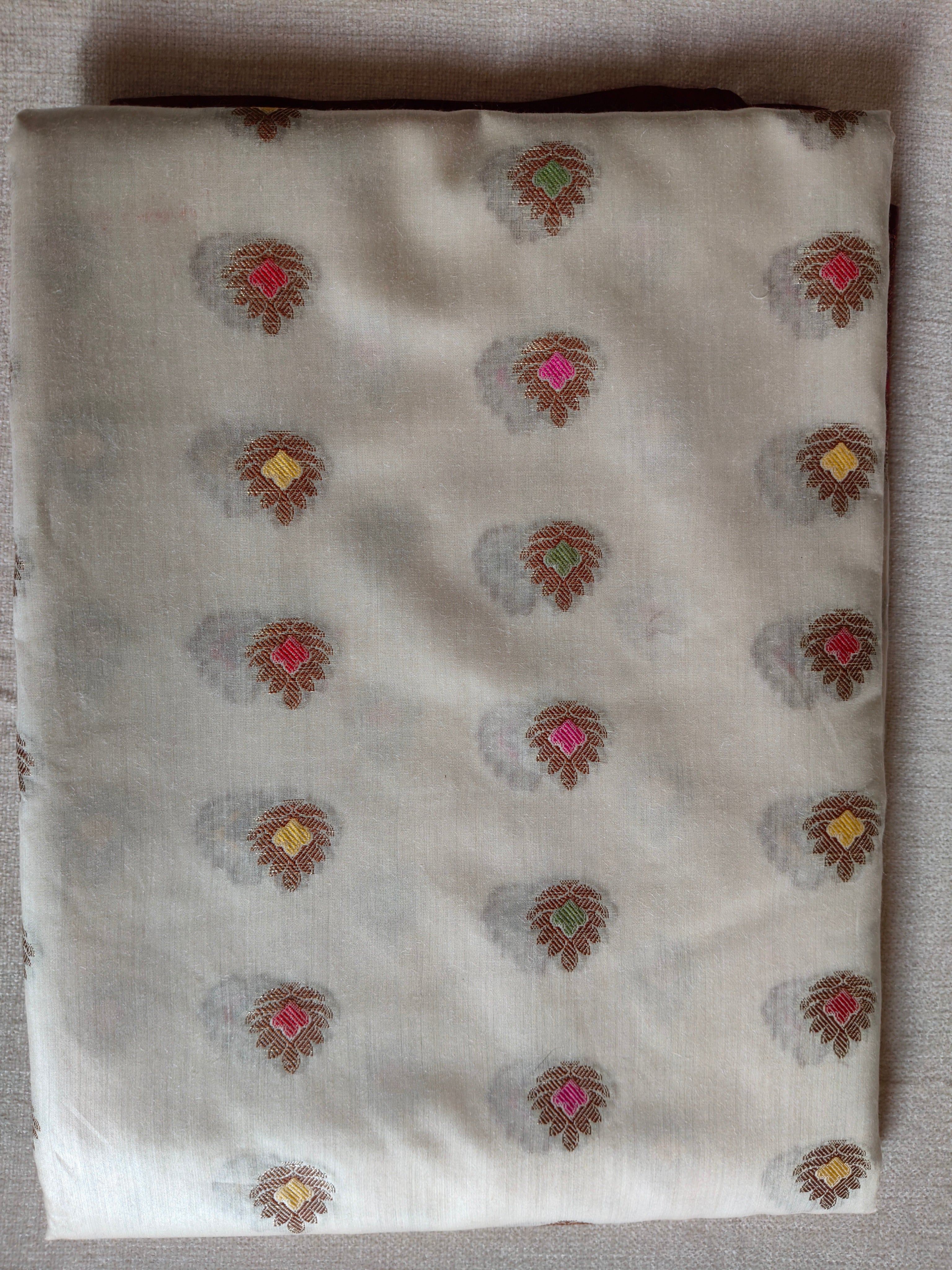 Pure Muga Tussar Silk Saree with Zari Buti & Grand Paisley Pallu - Ivory