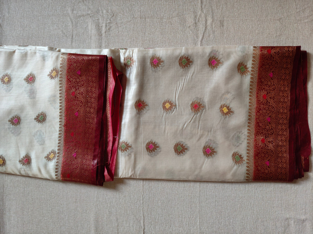 Pure Muga Tussar Silk Saree with Zari Buti & Grand Paisley Pallu - Ivory