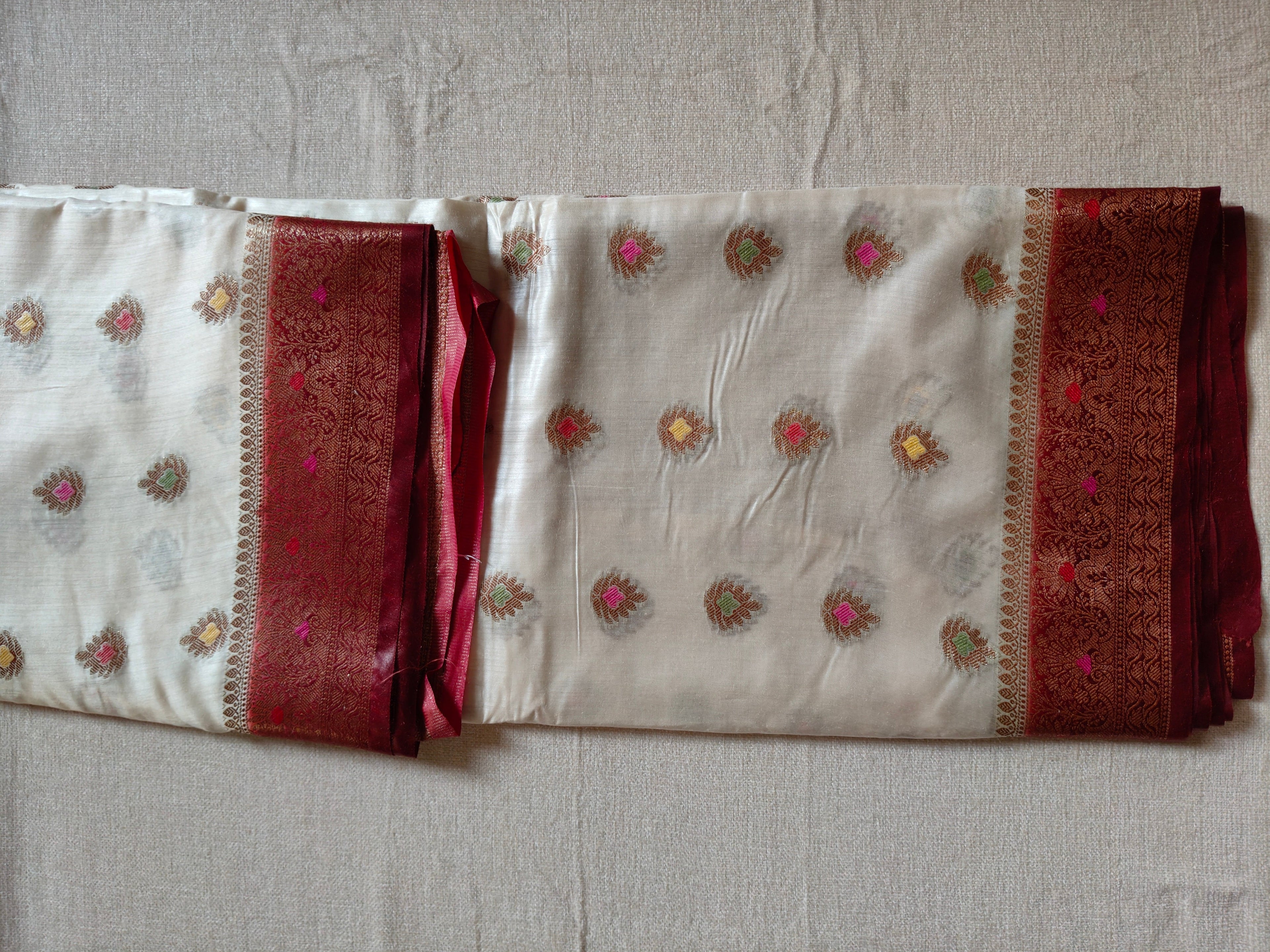 Pure Muga Tussar Silk Saree with Zari Buti & Grand Paisley Pallu - Ivory
