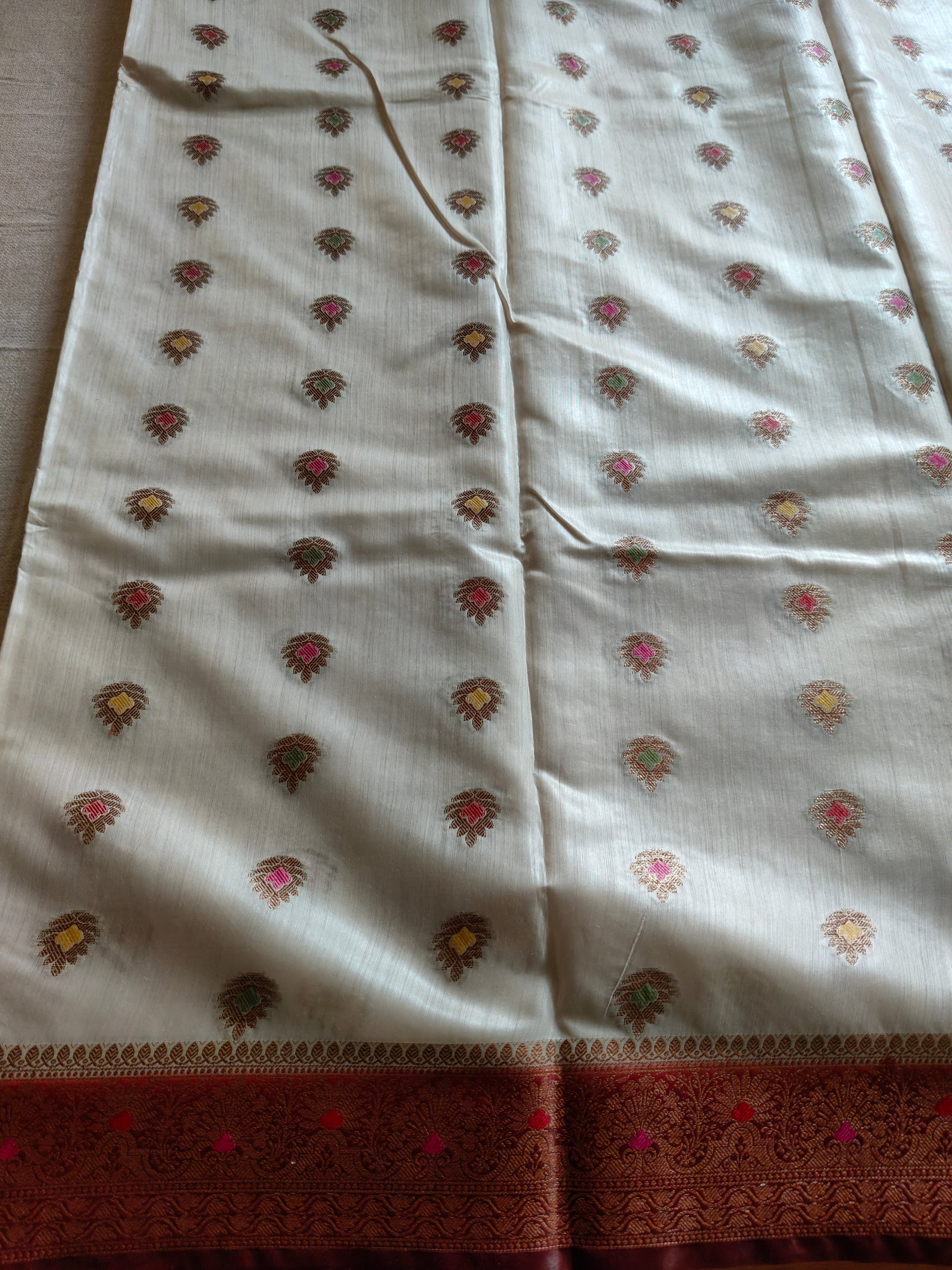 Pure Muga Tussar Silk Saree with Zari Buti & Grand Paisley Pallu - Ivory