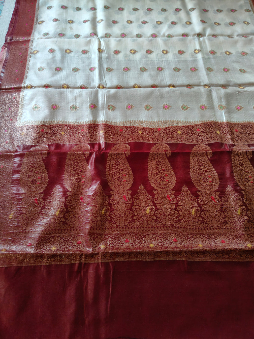 Pure Muga Tussar Silk Saree with Zari Buti & Grand Paisley Pallu - Ivory