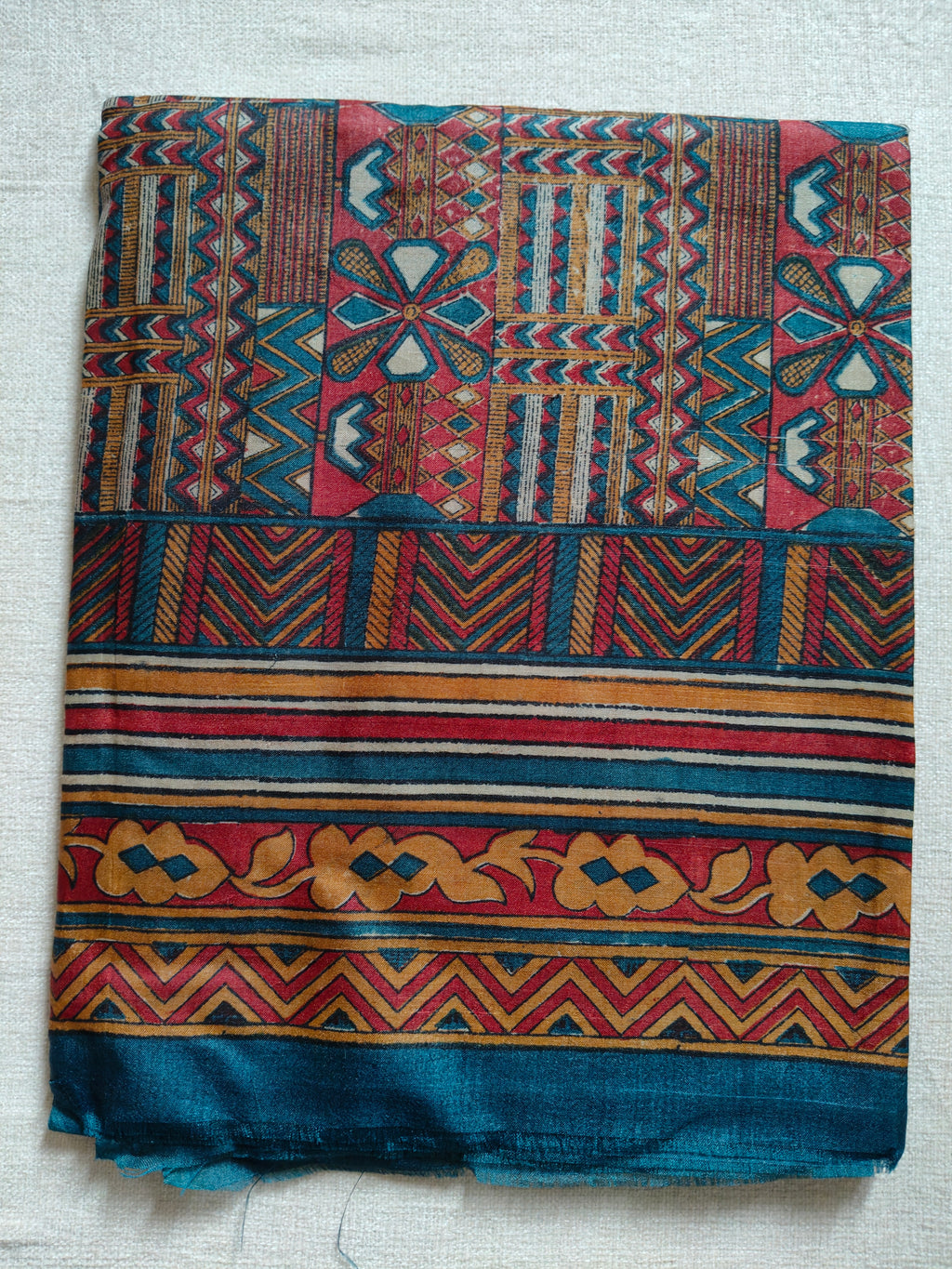 Tussar Silk Digital Print Saree - Teal Blue with Multicolour Printed Borders
