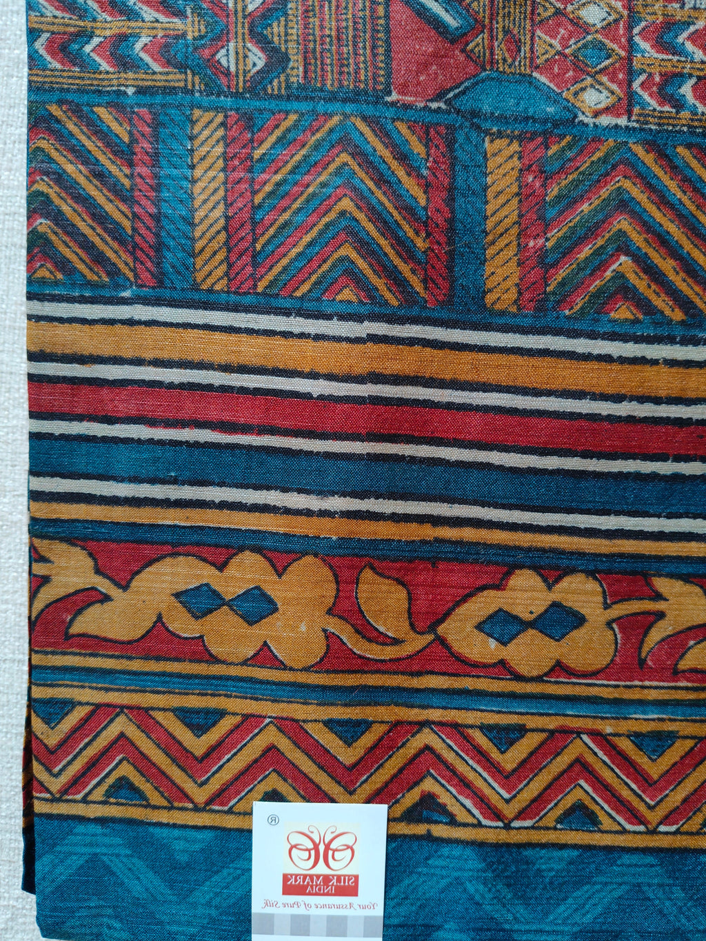 Tussar Silk Digital Print Saree - Teal Blue with Multicolour Printed Borders