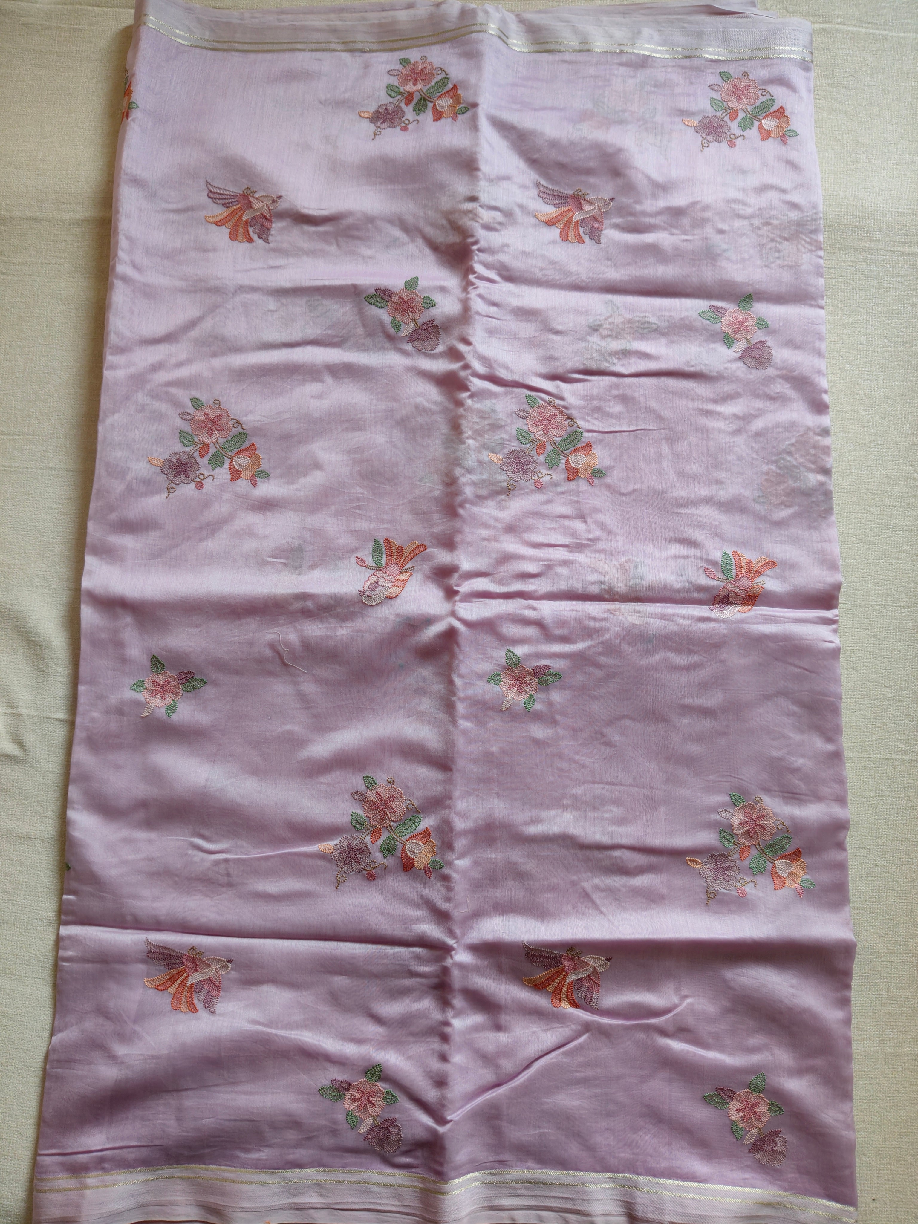 Mal Cotton Embroidered Saree - Soft Lilac