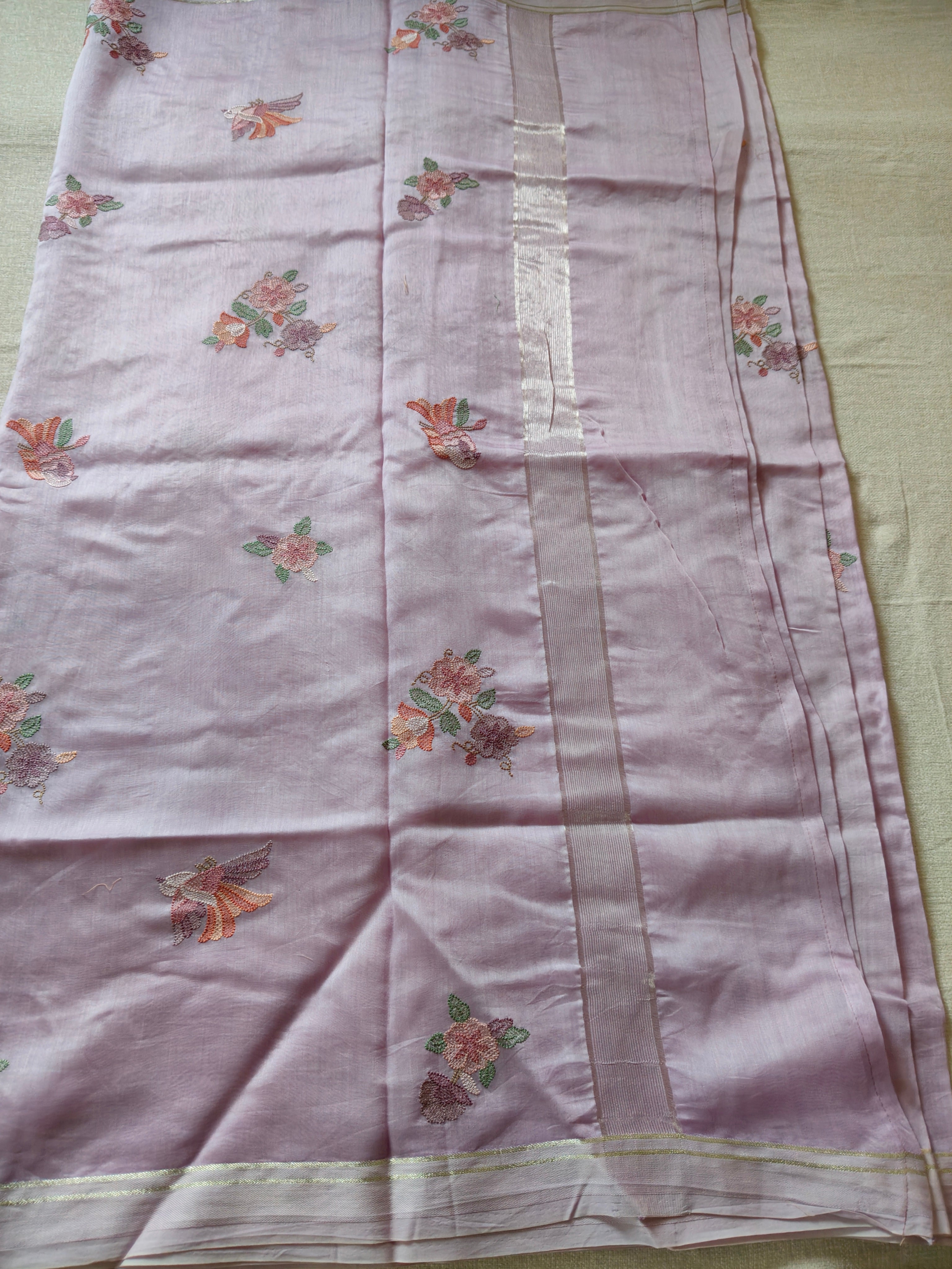 Mal Cotton Embroidered Saree - Soft Lilac