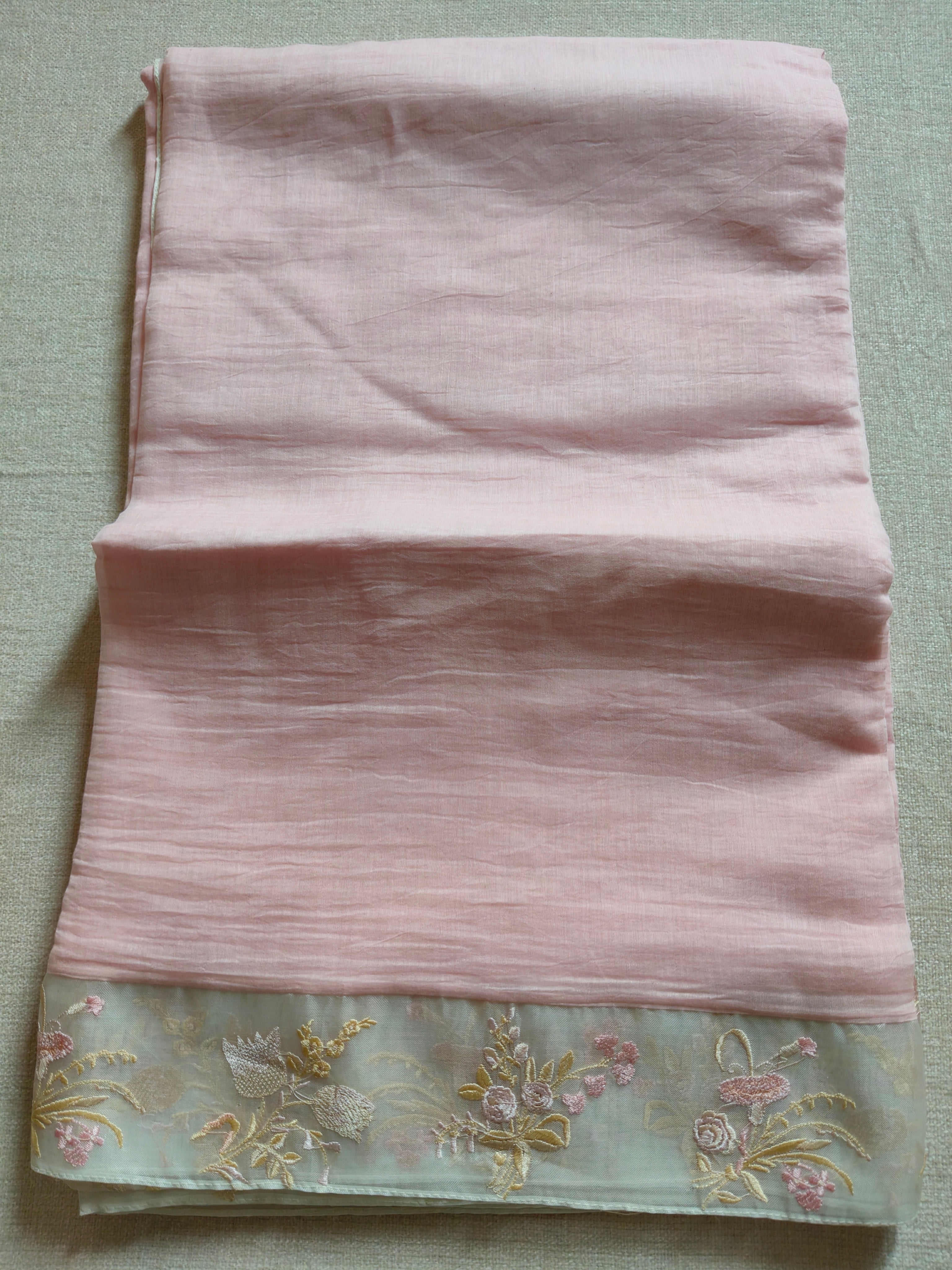 Mal Cotton Saree with Kora Embroidery Border - Blush Pink
