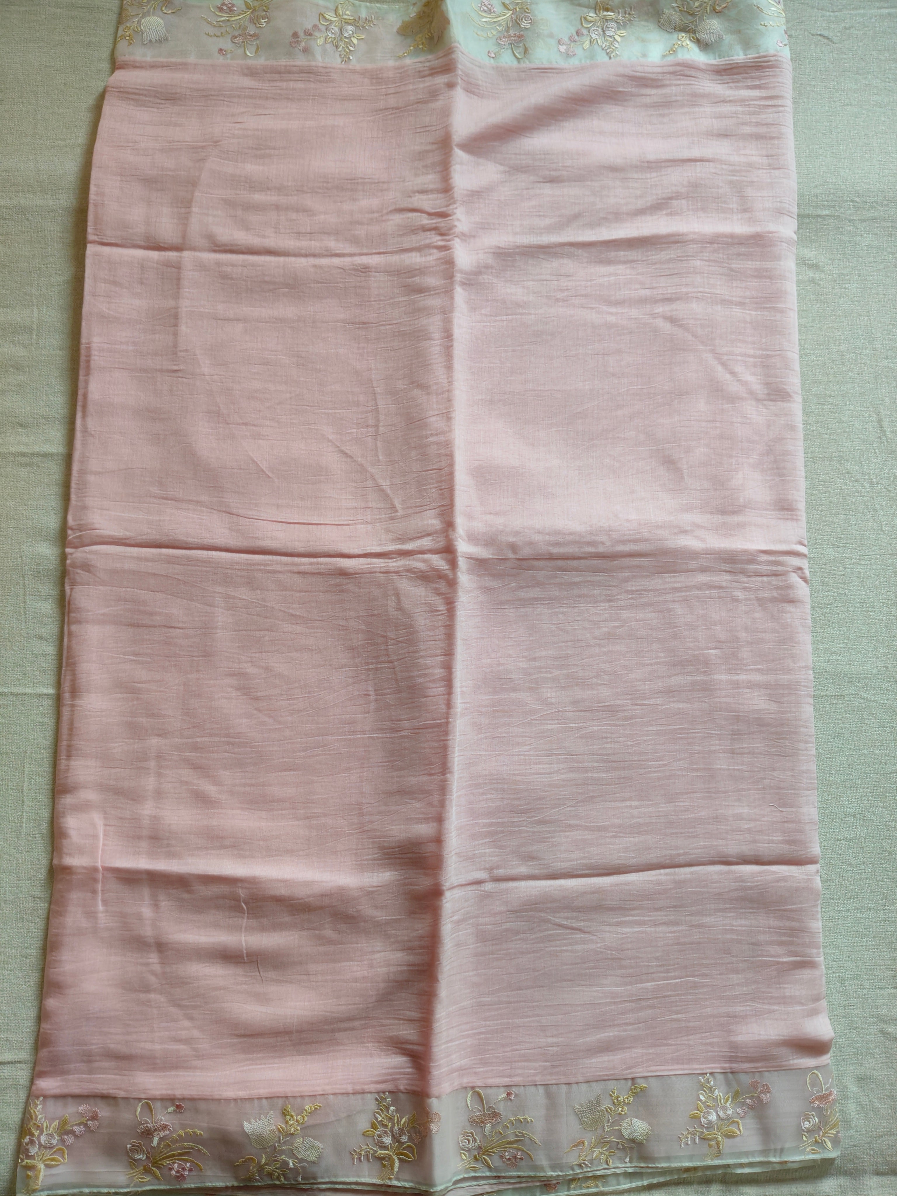 Mal Cotton Saree with Kora Embroidery Border - Blush Pink