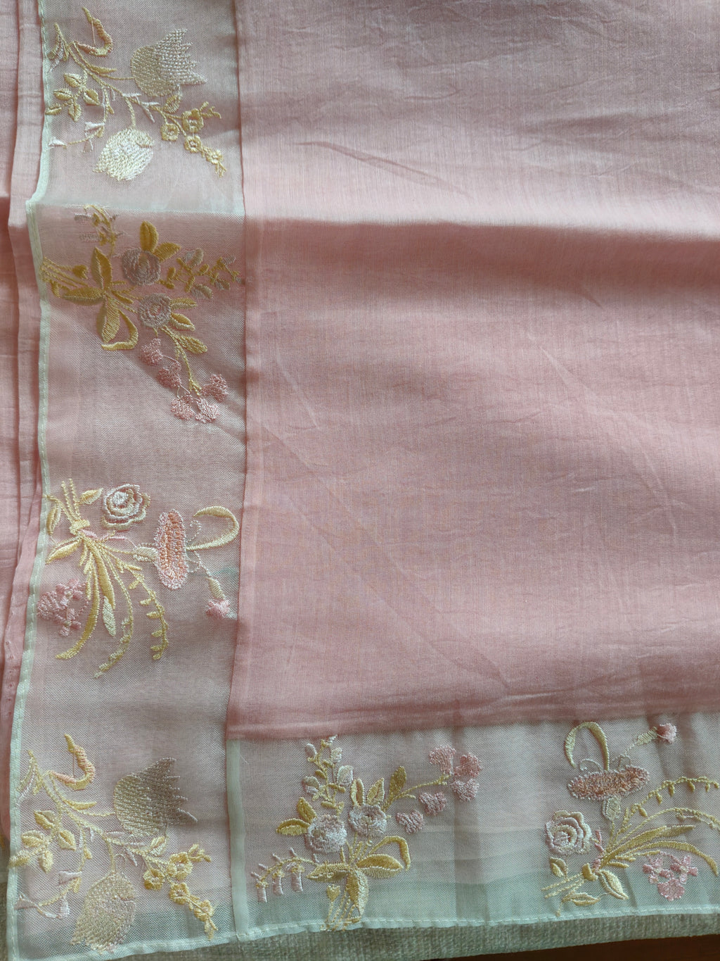 Mal Cotton Saree with Kora Embroidery Border - Blush Pink