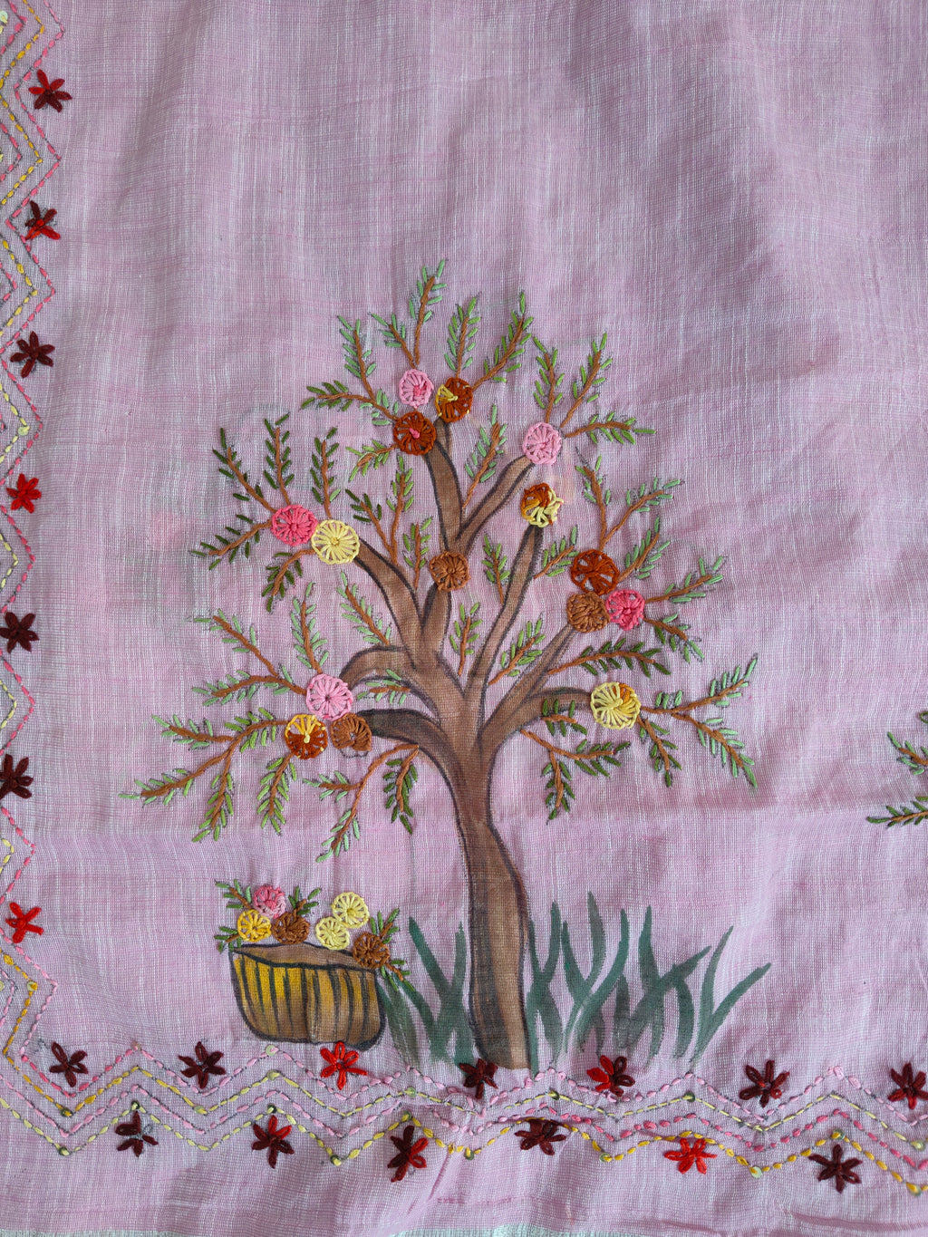 Dusty Lilac Linen-Cotton Saree with Hand Embroidery