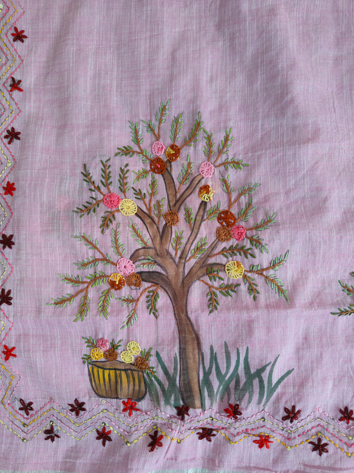 Dusty Lilac Linen-Cotton Saree with Hand Embroidery