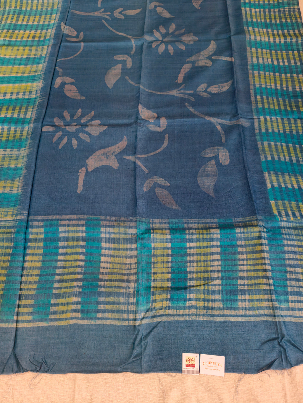 Digital Print Tussar Silk Saree - Deep Teal-Blue