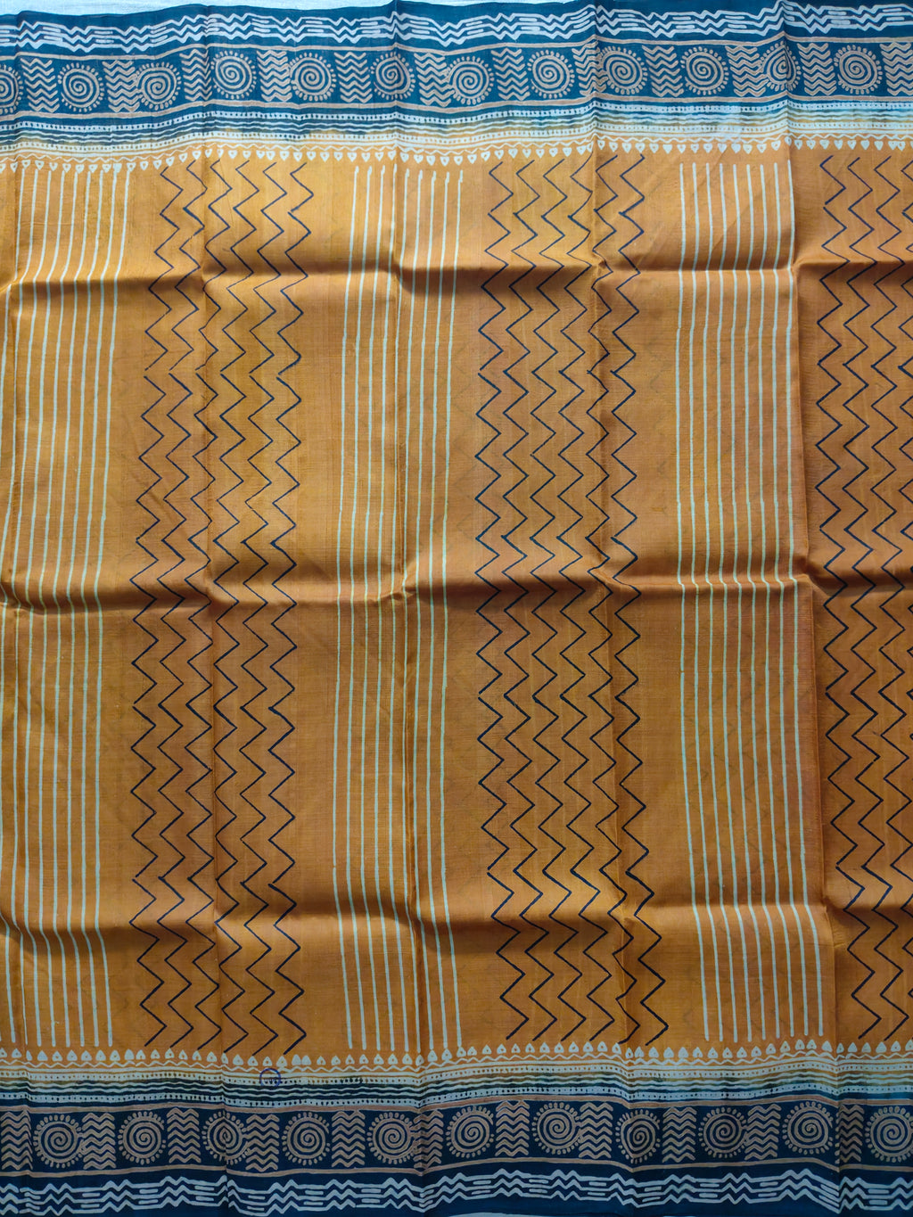 Mustard and Black Pure Silk Saree with Floral Pallu