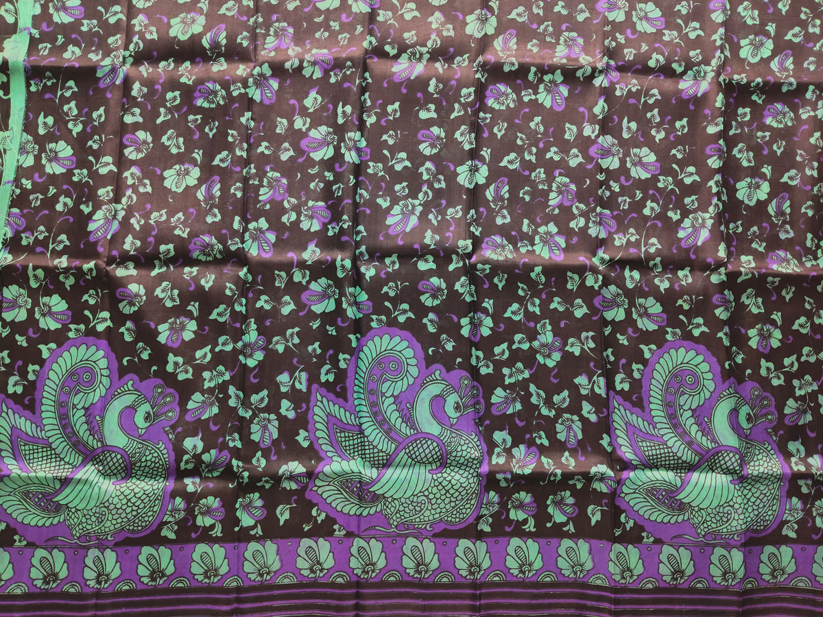 Coffee Brown Pure Silk Saree with Peacock Pallu