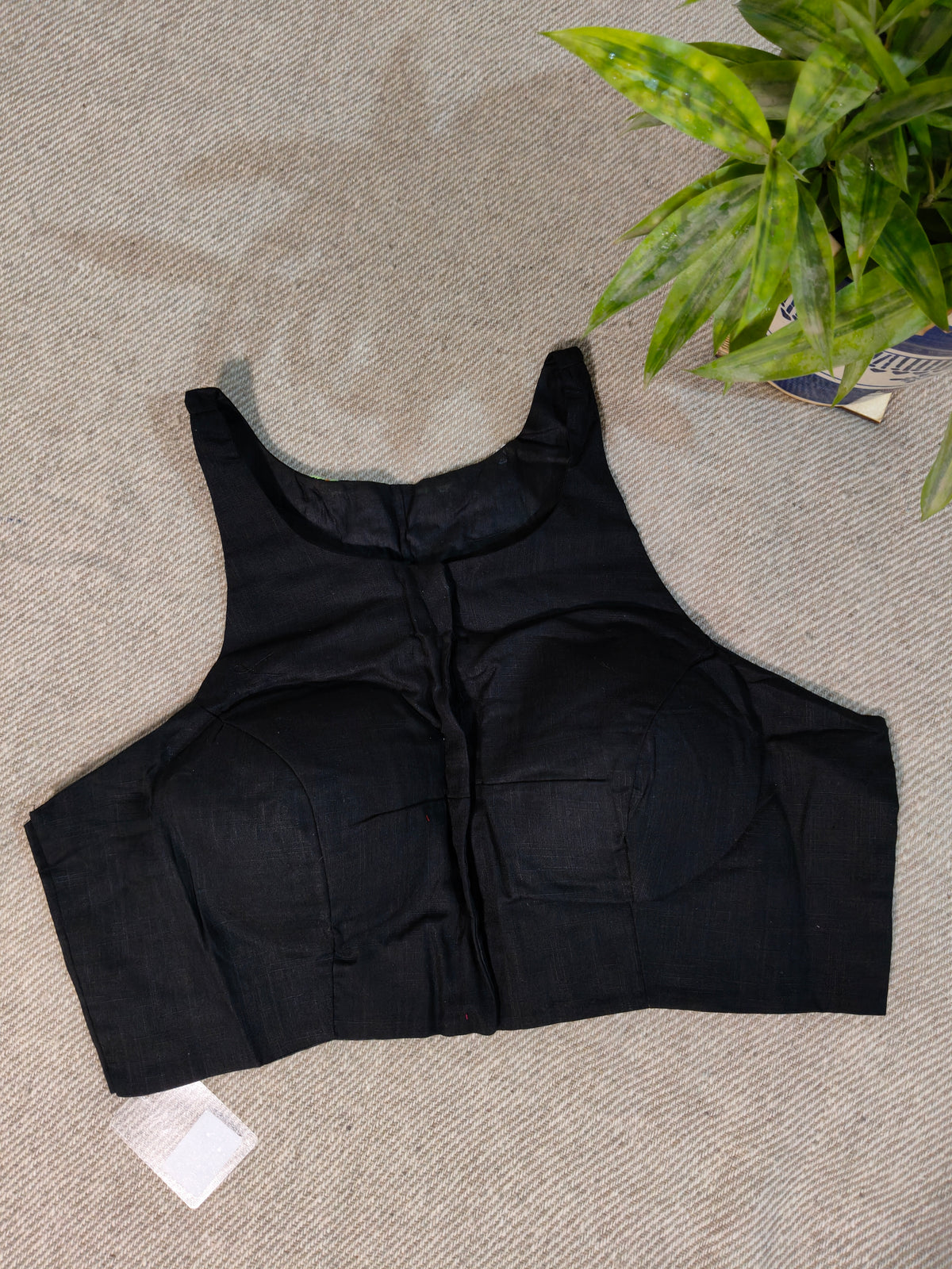 Black Cotton Jamdani Razor-Cut Blouse with Hand Embroidery