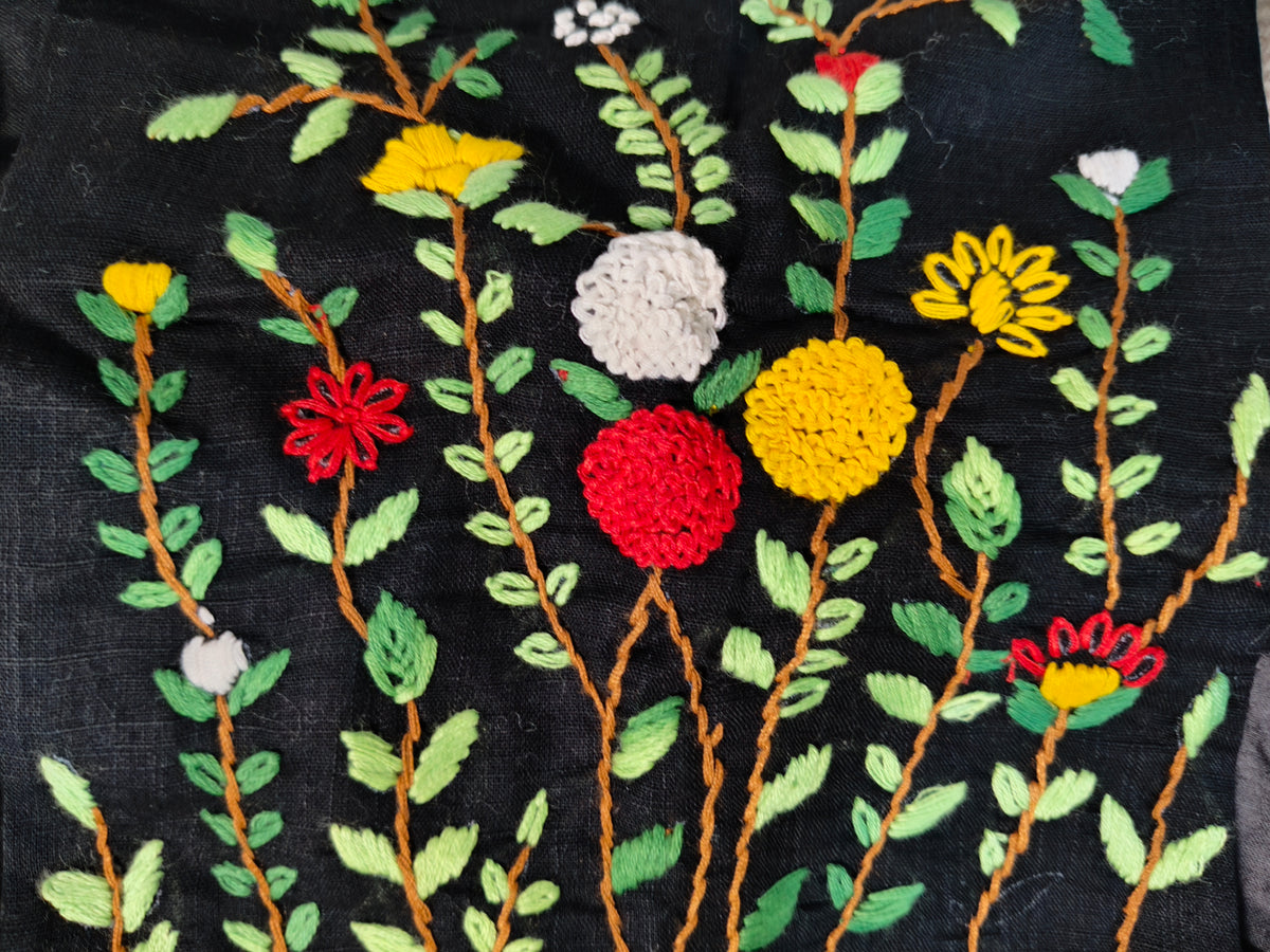 Black Cotton Jamdani Razor-Cut Blouse with Hand Embroidery