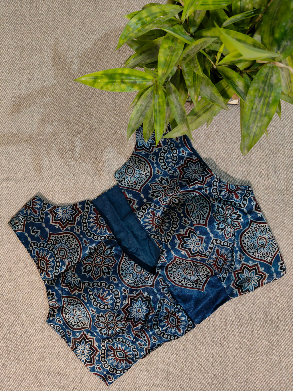 Blue-Red Modal Ajrakh-Inspired Sleeveless Padded Blouse