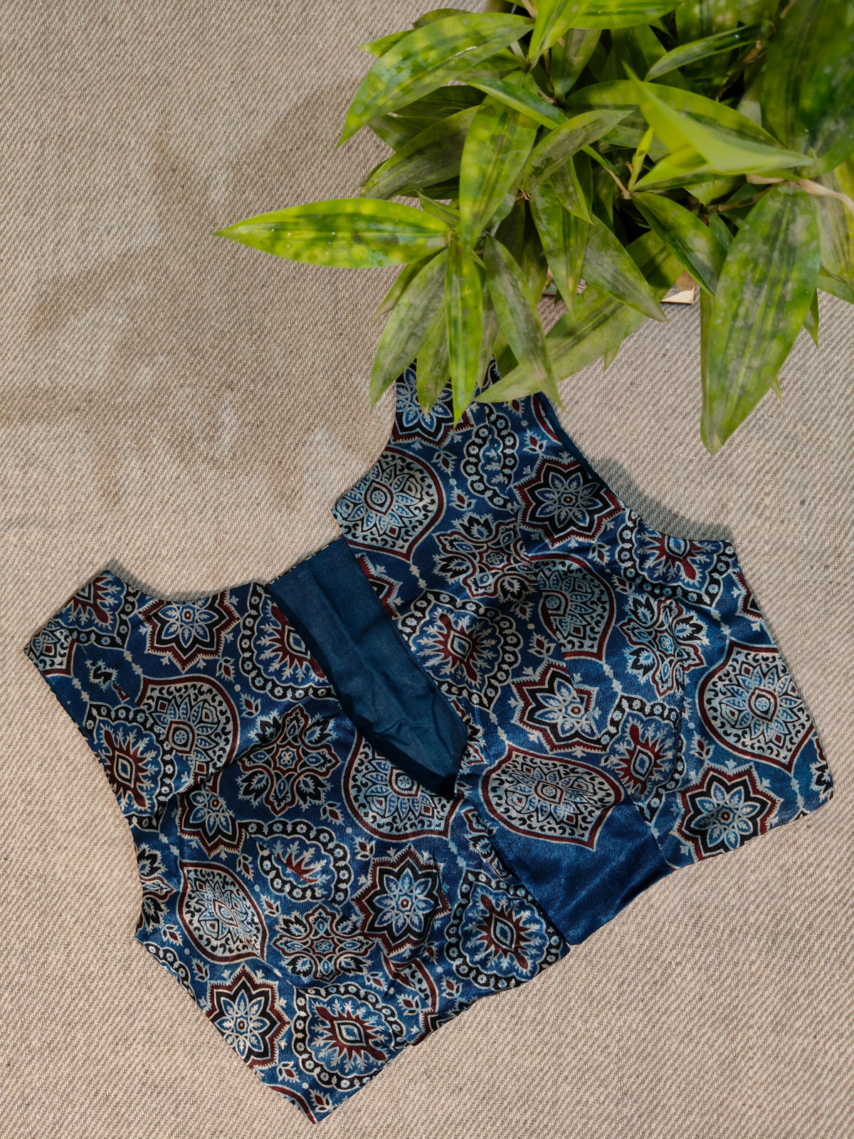 Blue-Red Modal Ajrakh-Inspired Sleeveless Padded Blouse