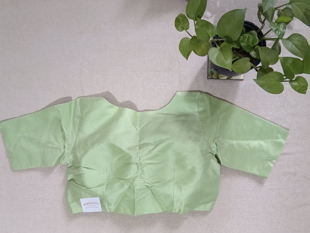 Fluorescent Green Raw Silk V-Neck Blouse with Sleeves