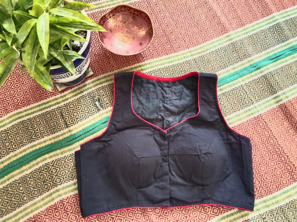 Black Khadi Cotton Razor-Cut Sleeveless Blouse