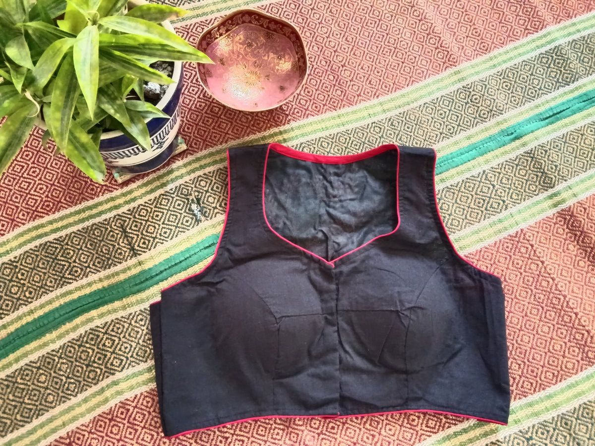 Black Khadi Cotton Razor-Cut Sleeveless Blouse
