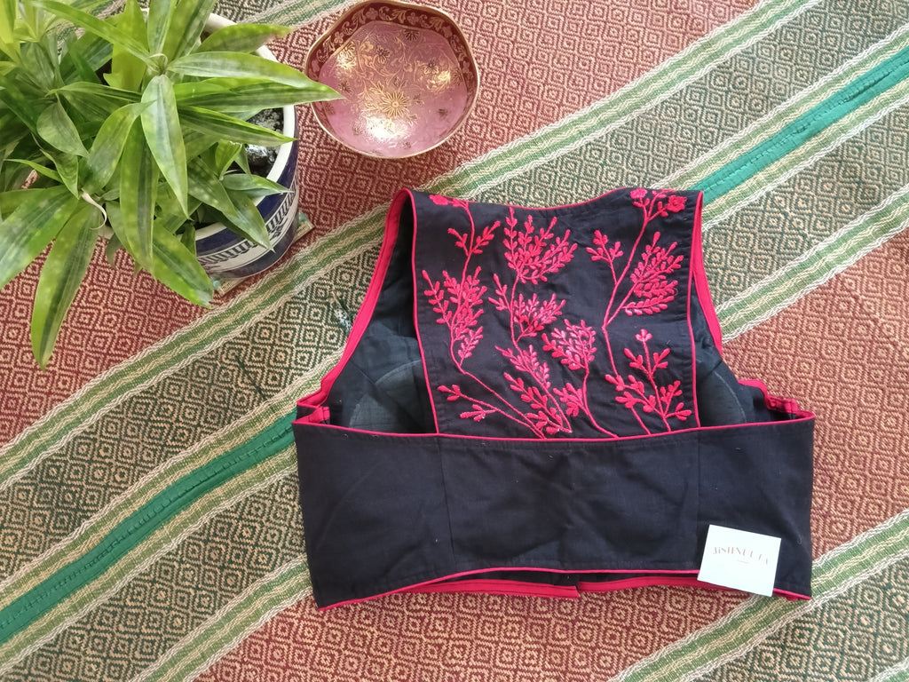 Black Khadi Cotton Razor-Cut Sleeveless Blouse