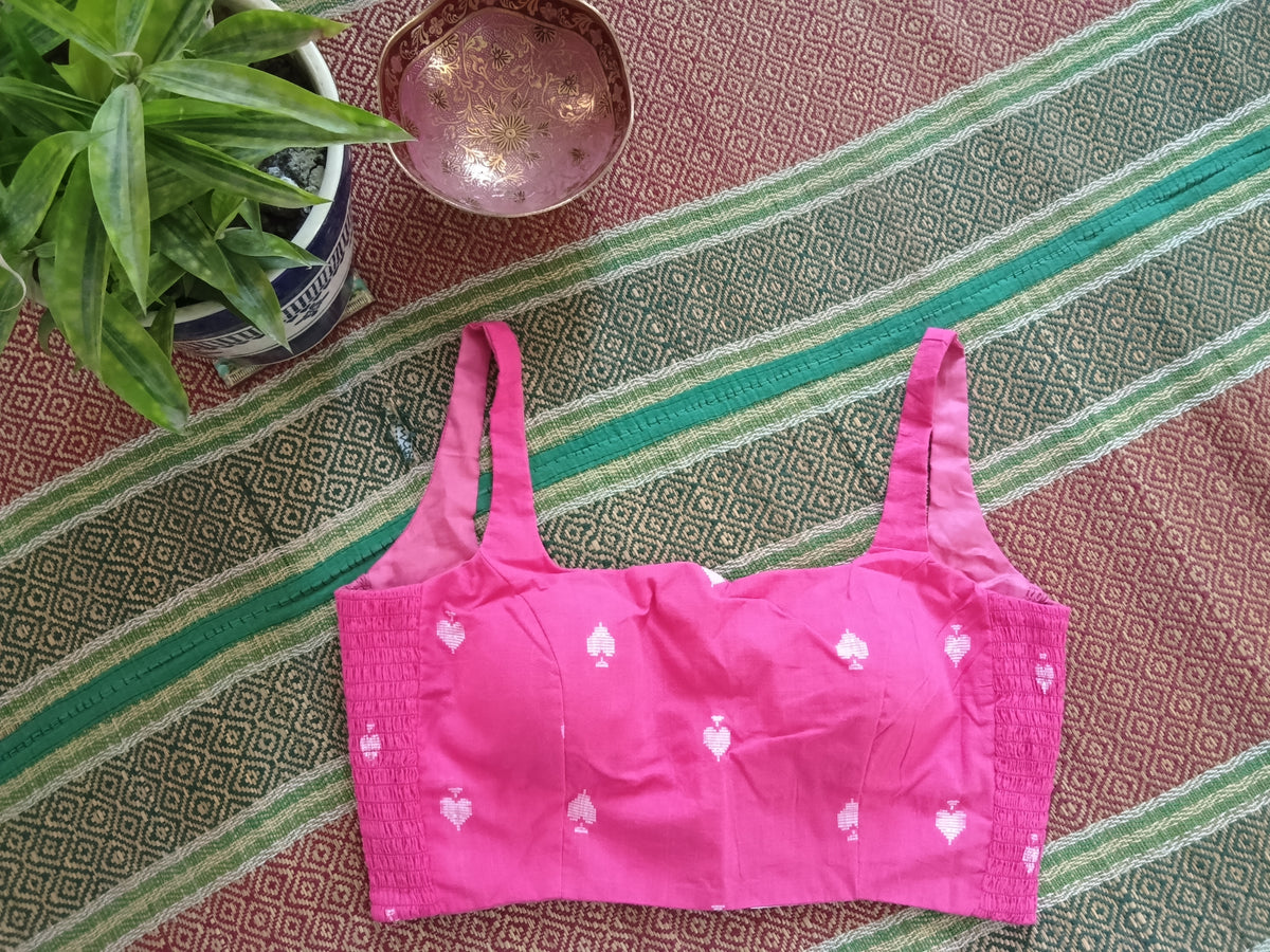 Pink Stretchable Cotton Jamdani Padded Sleeveless Blouse