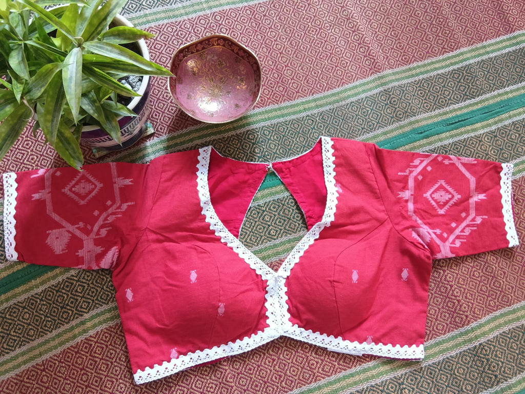 Red Jamdani Padded Half-Sleeve Blouse
