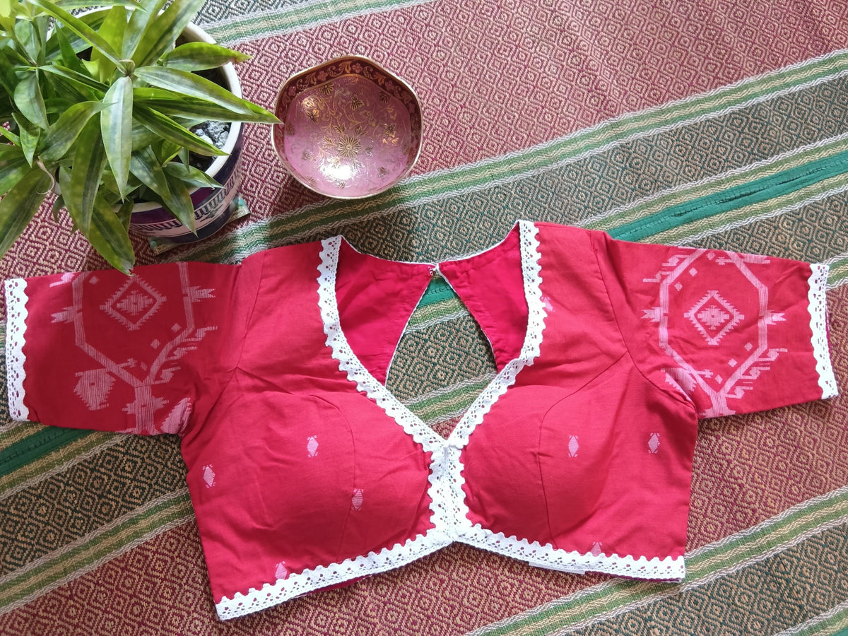 Red Jamdani Padded Half-Sleeve Blouse