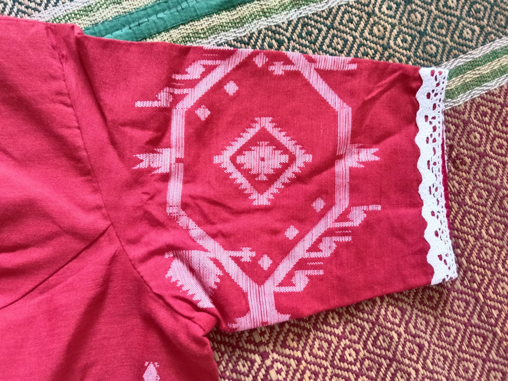 Red Jamdani Padded Half-Sleeve Blouse