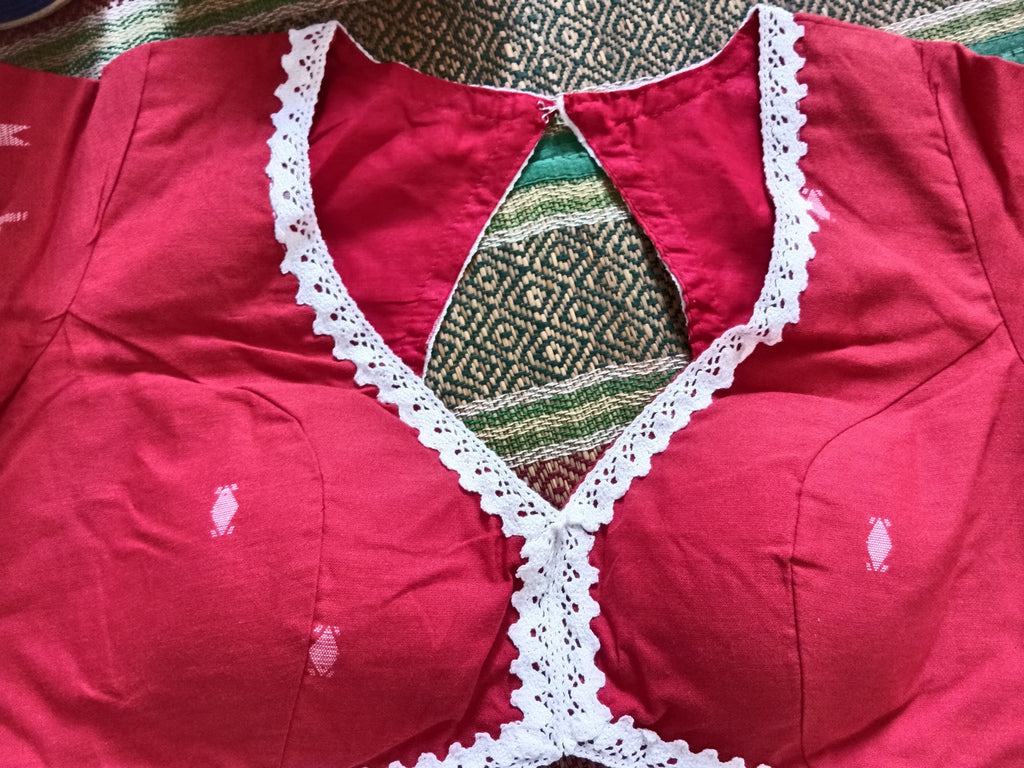 Red Jamdani Padded Half-Sleeve Blouse